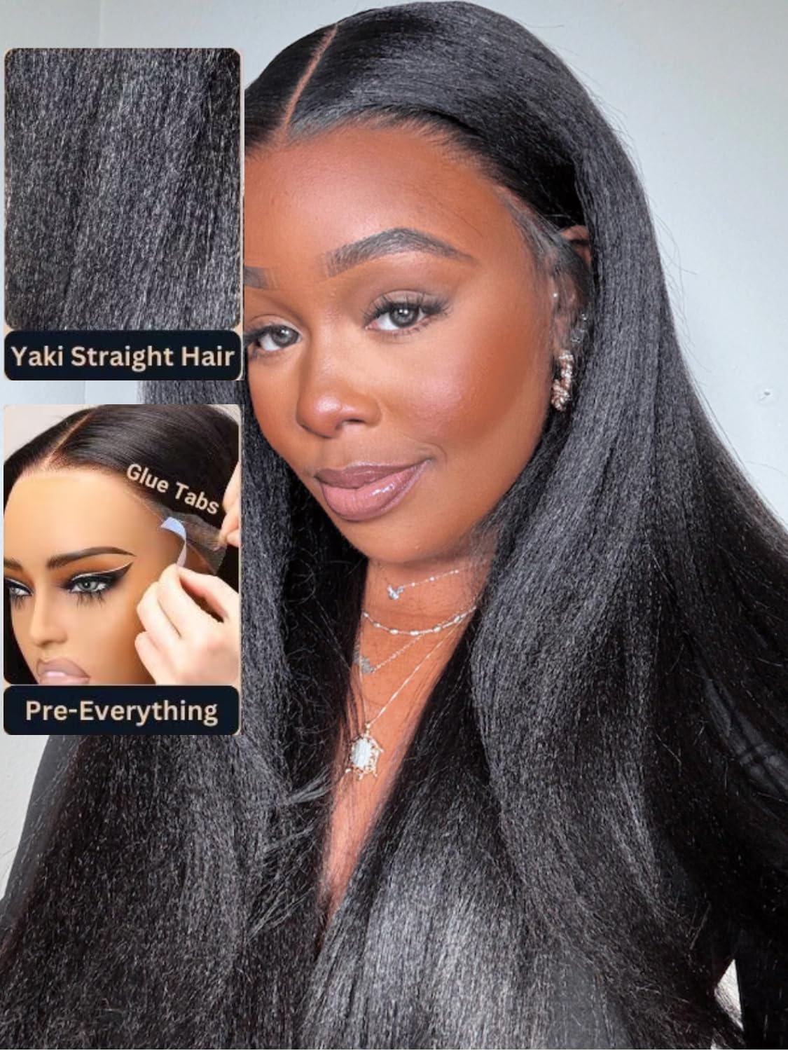 Unice Pre Everything Glueless Frontal Wig With Ear Tab Tape Yaki Straight 13X4 Lace Front Wigs Human Hair Pre Bleached Knots Pre