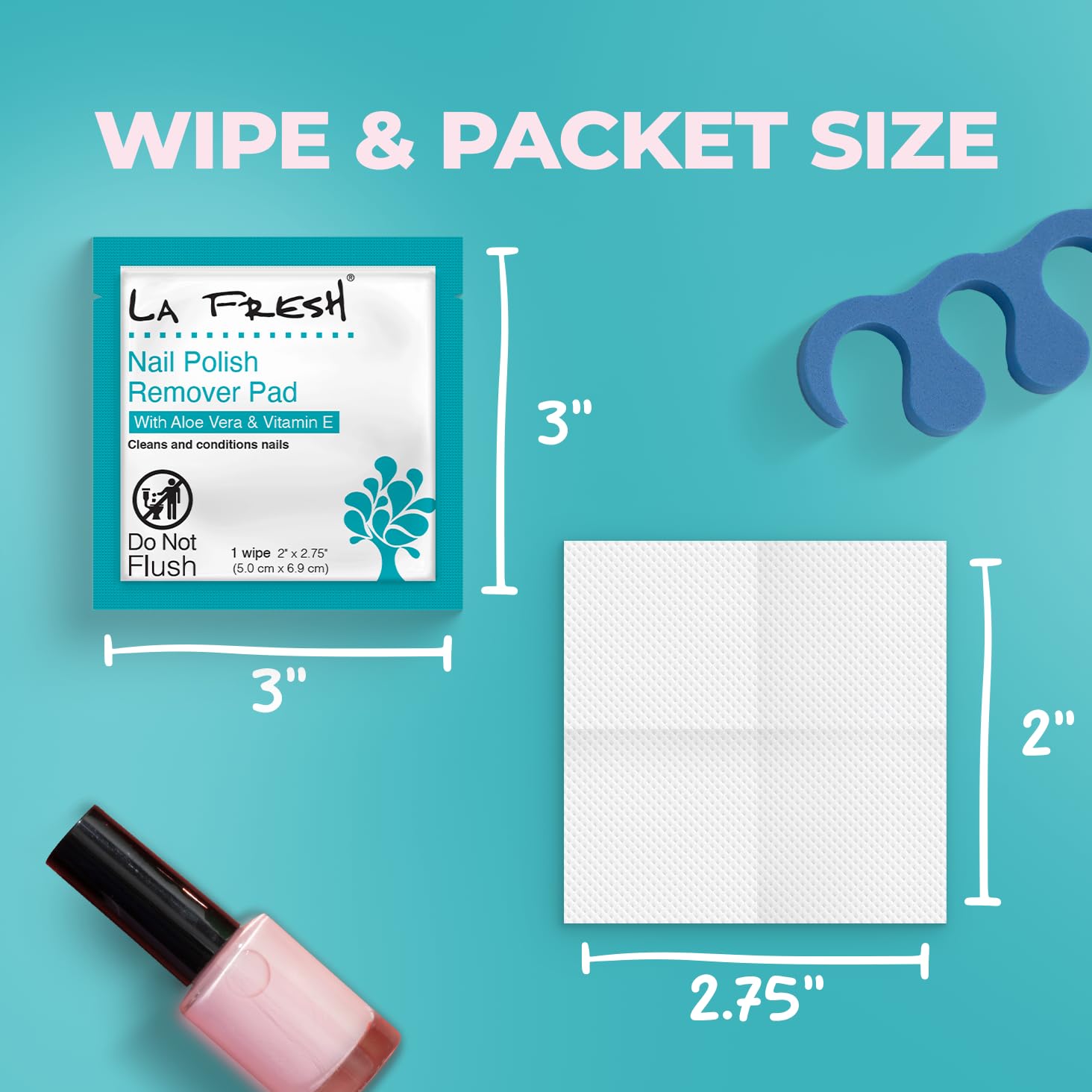 La Fresh Nail Polish Remover Wet Wipes with Lavender, Aloe Vera, and Vitamin E Pack of 50ct Acetone-Infused Pads - Nail Care Tra
