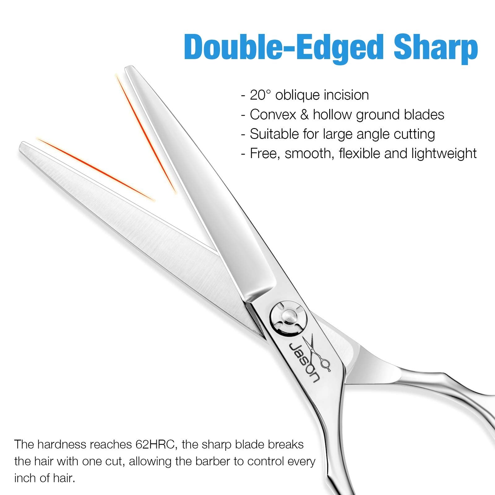 JASON 6 Inch Left Handed Barber Scissors, Professional Japanese Stainless Steel Hair Shears, Model Lifa15-Z.J, Straight Color
