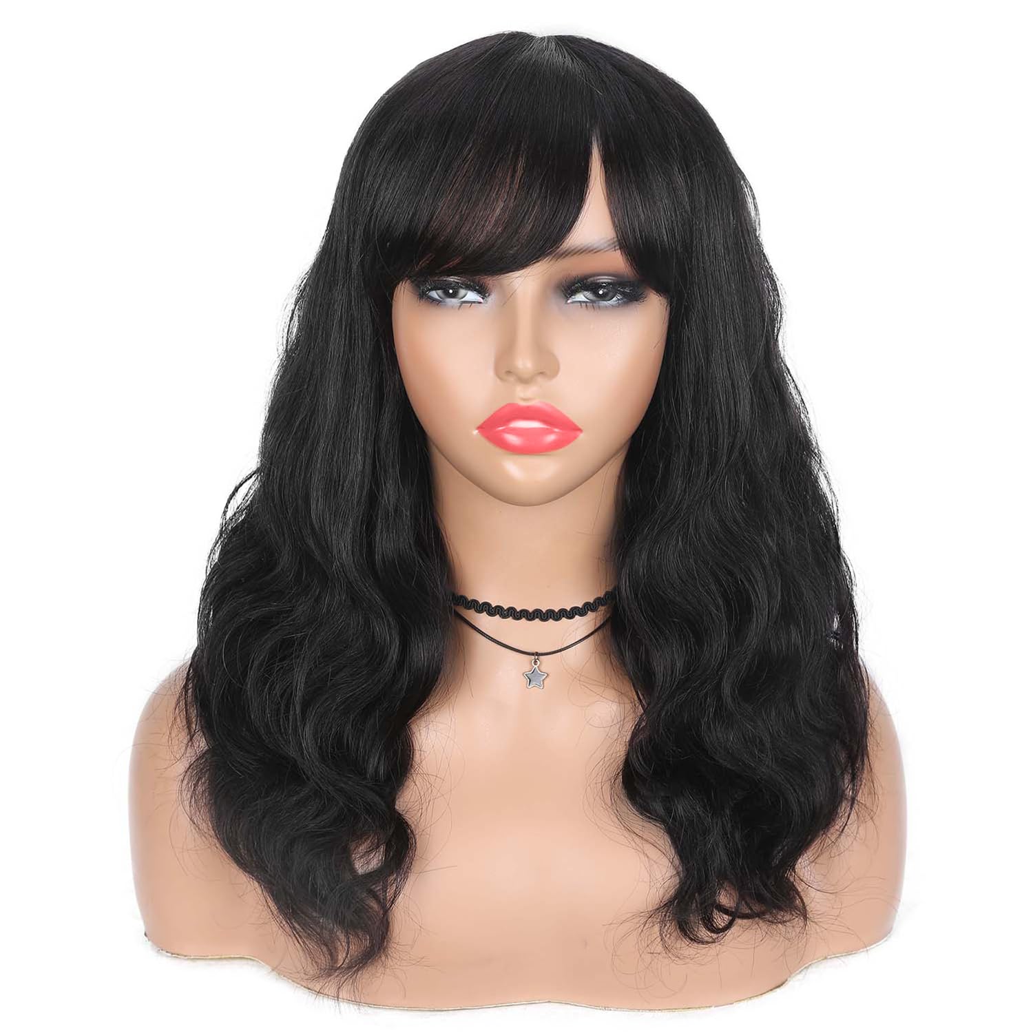 Wiger Natural Wave Human Hair Wigs With Bangs Upgraded Hairline Black Loose Wavy Hair For Women Lace Part Wig Brazilian Virgin H