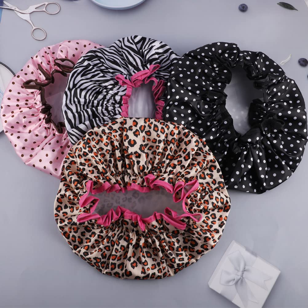 4 Pcs Shower Cap For Women, Shower Cap Reusable Waterproof Double Layers Shower Hat Bath Caps For Short And Medium Hair
