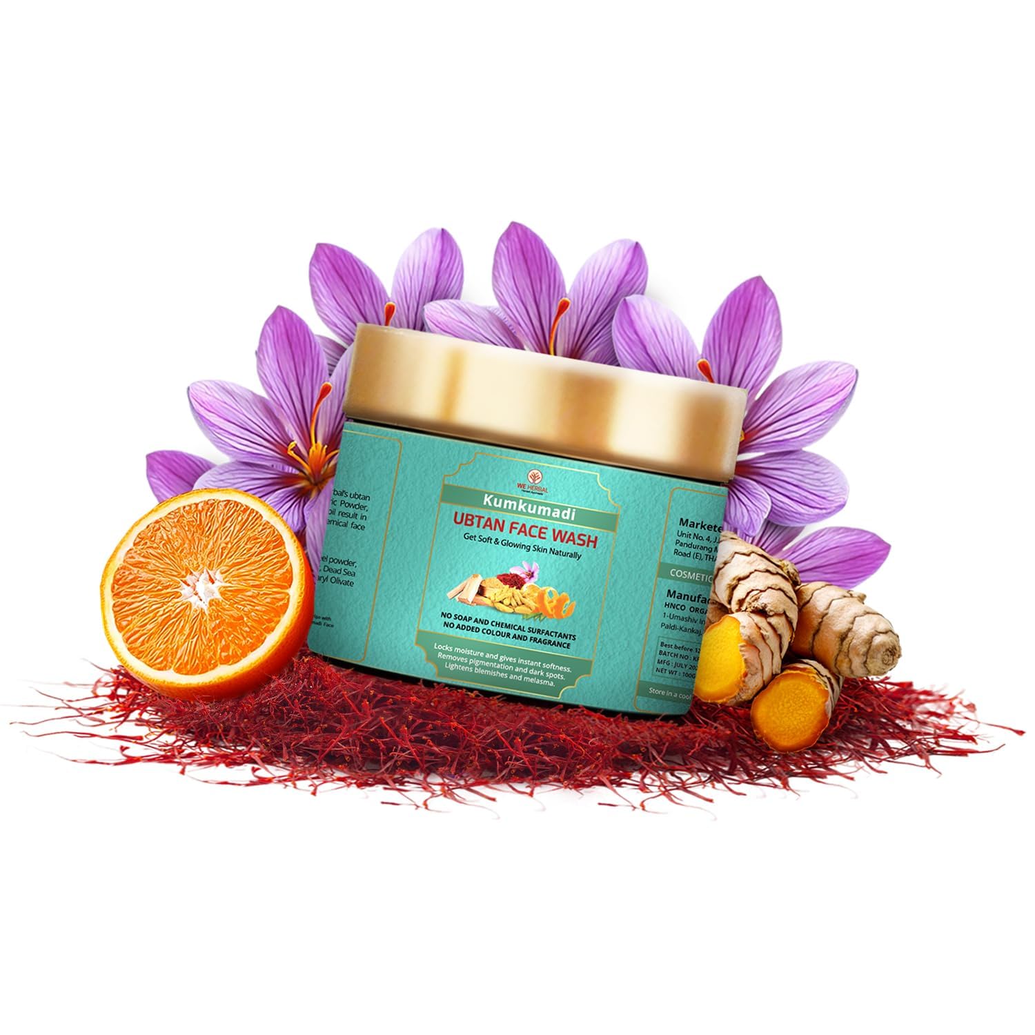 Kumkumadi Ubtan Face Wash For Glowing Skin 100G, Ayurvedic Brightening Cleanser With Saffron, Turmeric And Dead Sea Mud, Reduce 