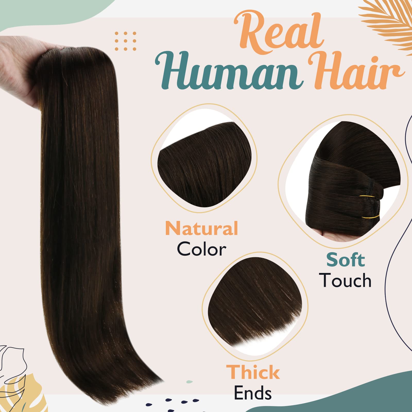Sunny Clip on Hair Extensions Human Hair Darkest Brown Hair Clip in Human Hair Extensions Dark Brown Clip in Hair Extensions Nat