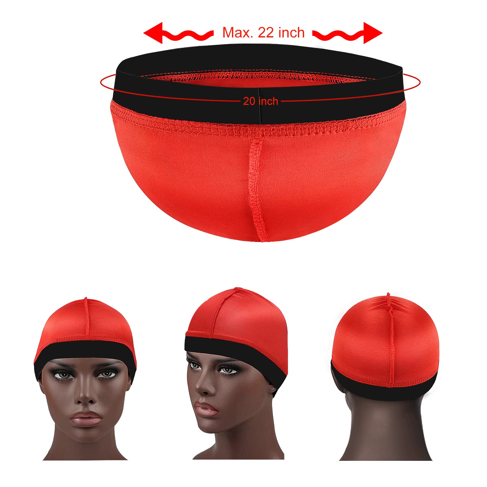 2Pcs Wave Cap Silky Stocking Wave Caps For Men, Good Compression Over Durag(Red+Black)