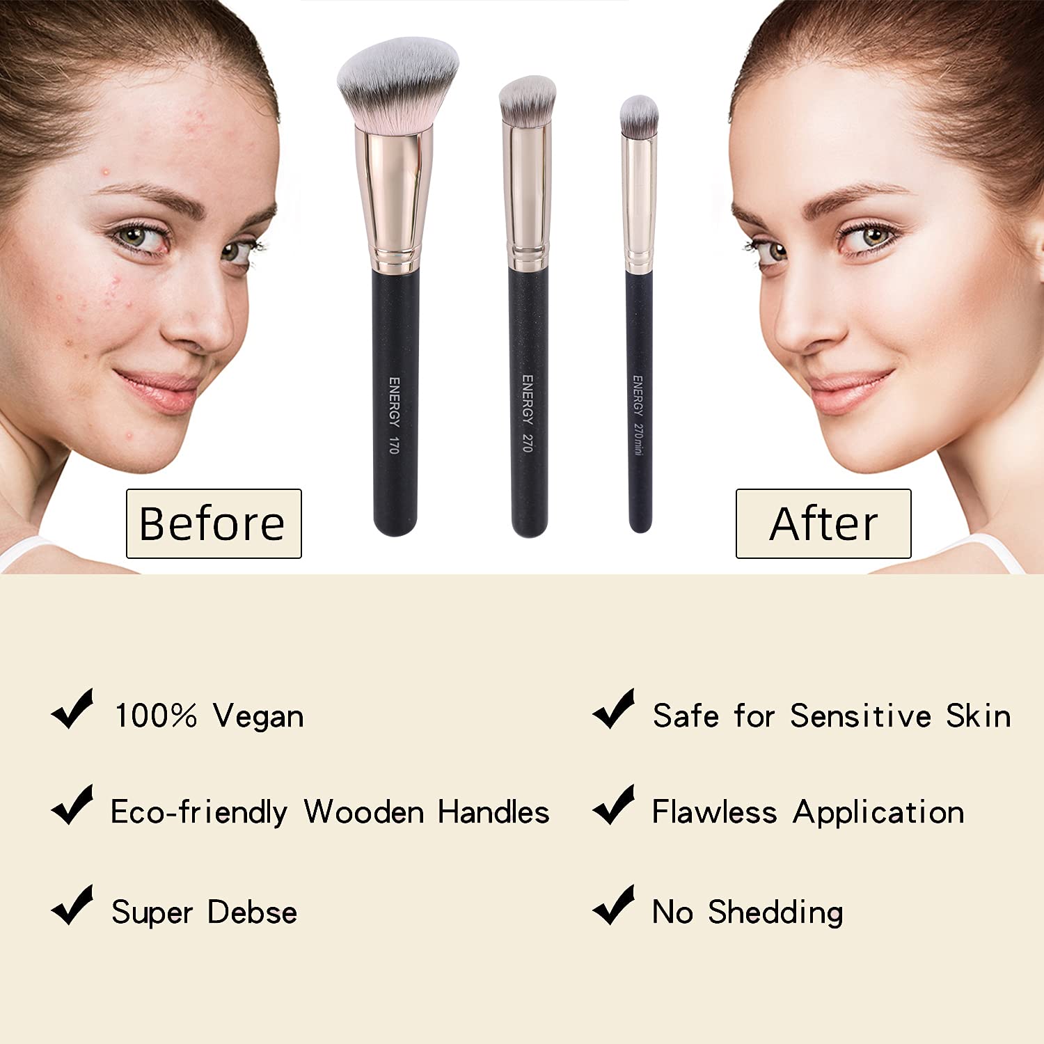 Energy Makeup Brushes Foundation Brushes For Liquid Makeup Professional Kabuki Foundation Brush Concealer Brush Under Eye Nose C