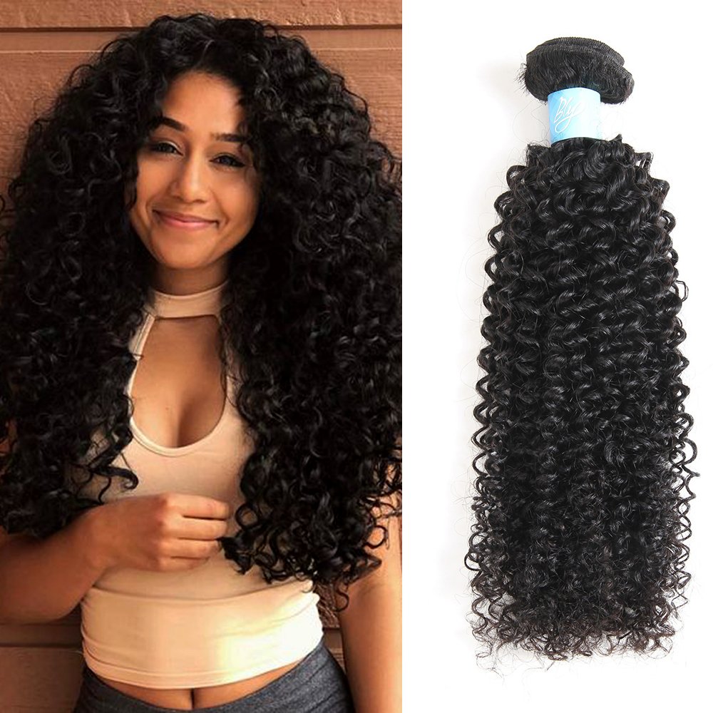 BLY 7A Mongolian Kinky Curly Human Hair Bundles 10/12/14 Inch Unprocessed Hair Weave Weft for Black Women Natural Color