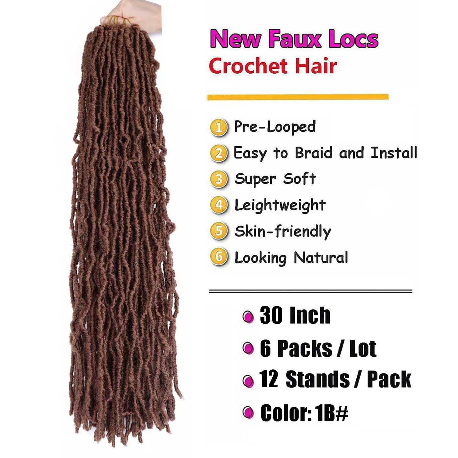 30 Inch Soft Locs Crochet Hair Pre Looped 6 Packs Faux Locs Crochet Braids Curly Wavy Goddess Locs Dreadlocs Synthetic Hair For