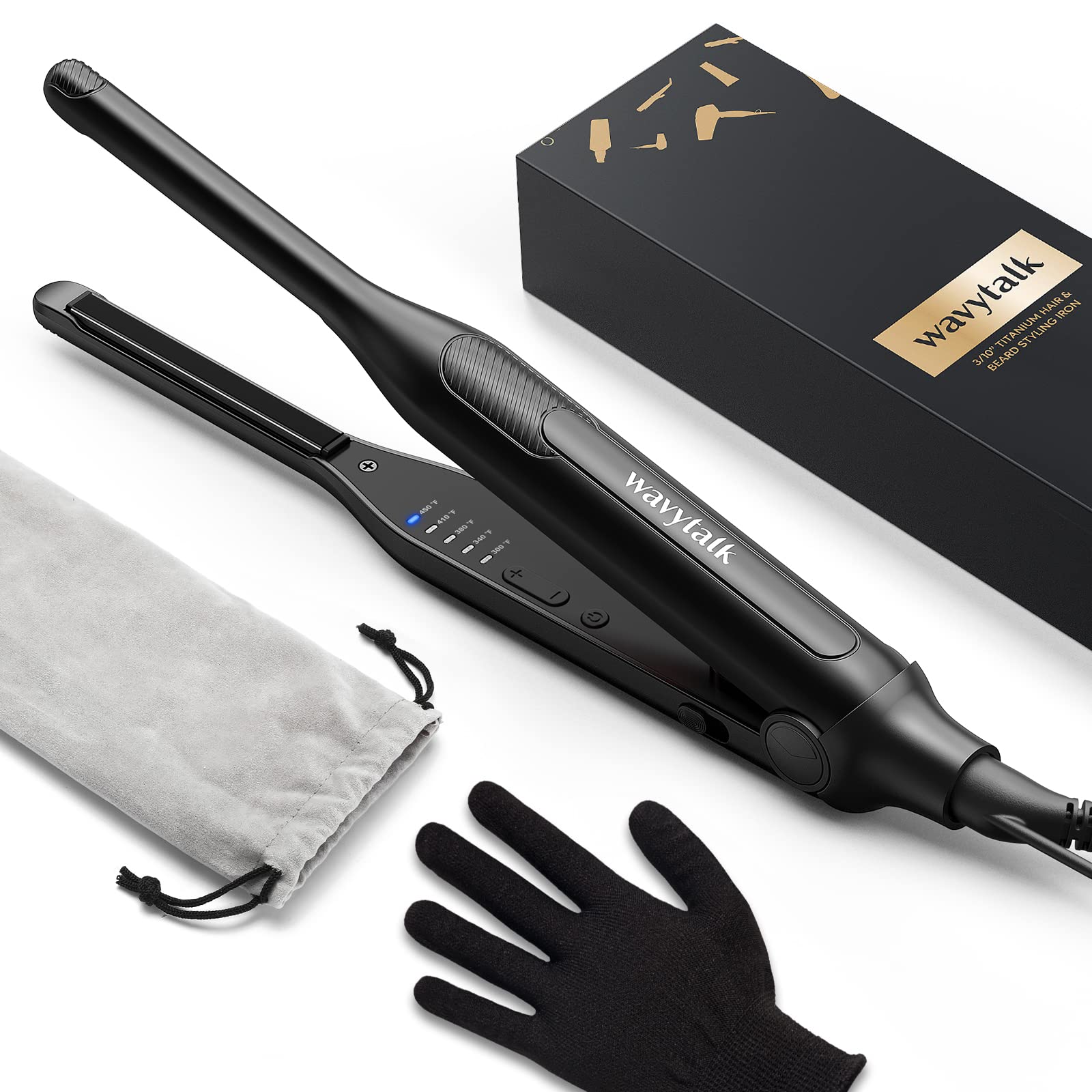Wavytalk Pencil Flat Iron, 3/10 '' Small Iron for Short Hair, Pixie Cut and Bangs, Tiny Beard Straightener with Dual Voltage & A