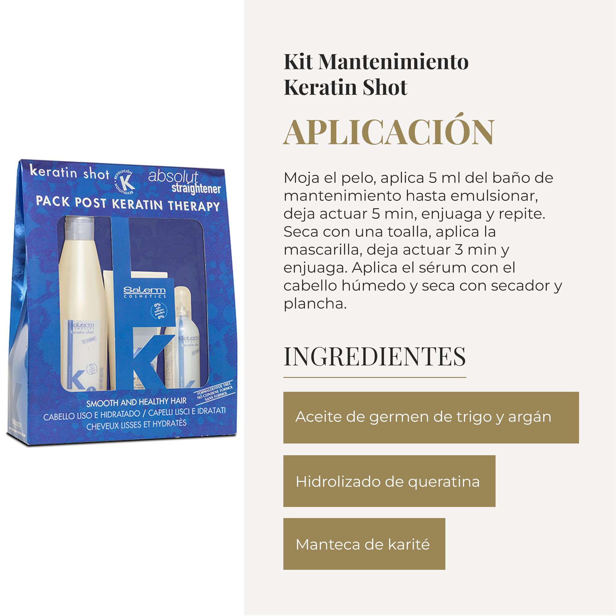 Salerm Cosmetics Kit Keratin Shot Maintenance Treatment - Pack of 3 x 266.67 ml - Total: 4.00ml