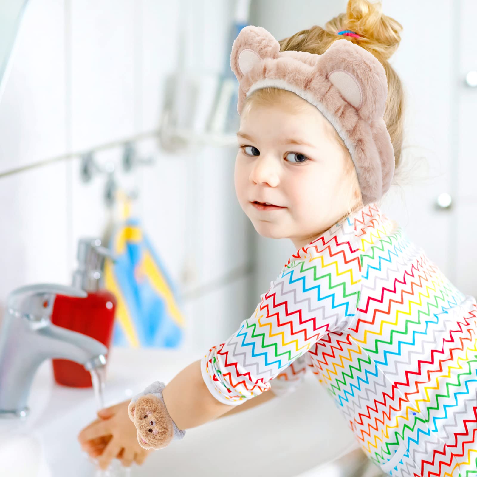 WHAVEL Hairband 3Pcs, Spa Headband and Wristband Set with Cute Bear Ears, Face Wash Headband Facial Headband Wrist Bands for Wom