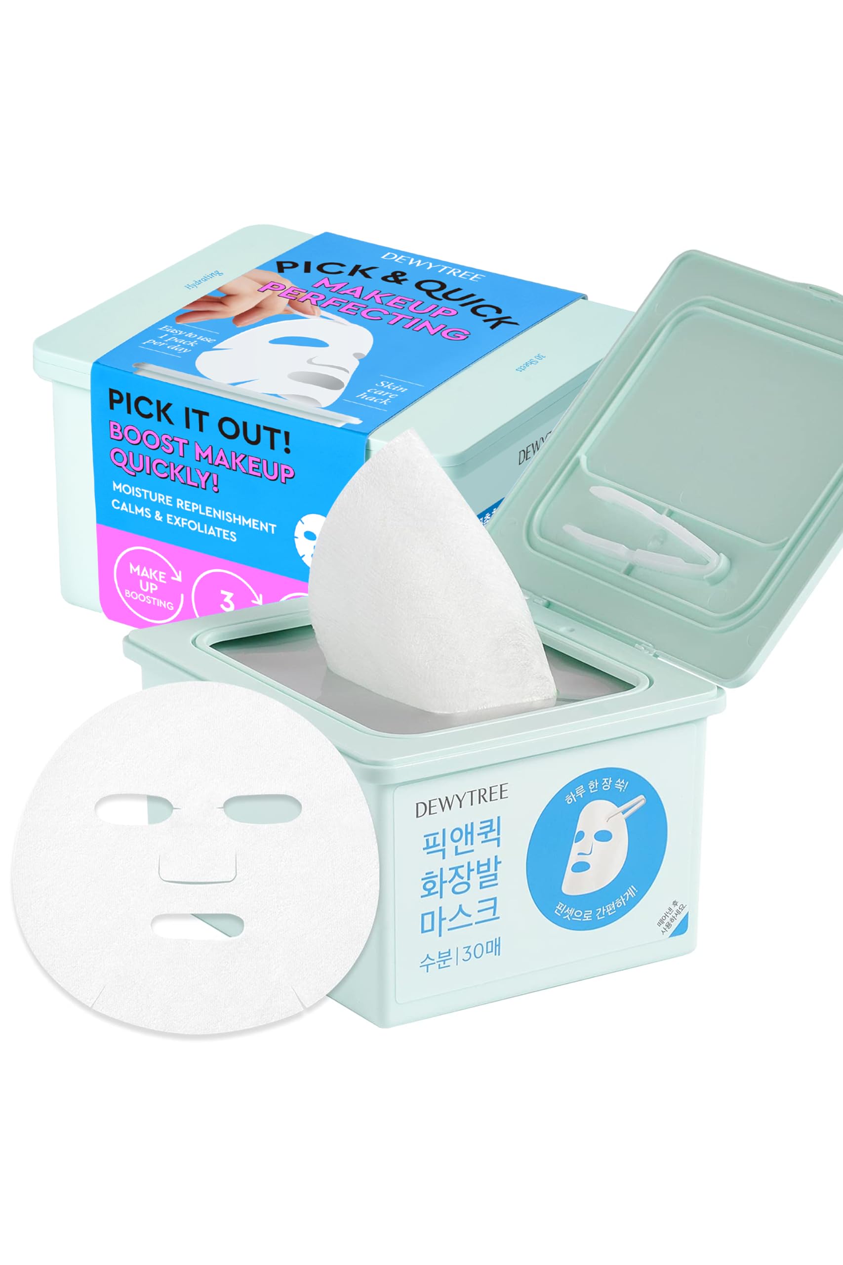 Dewytree Hyaluronic Acid Moisturizing Mask Sheet For Perfect Makeup, Dispenser Type Refreshing Aqua Mask 30 Sheet - Pick And Qui