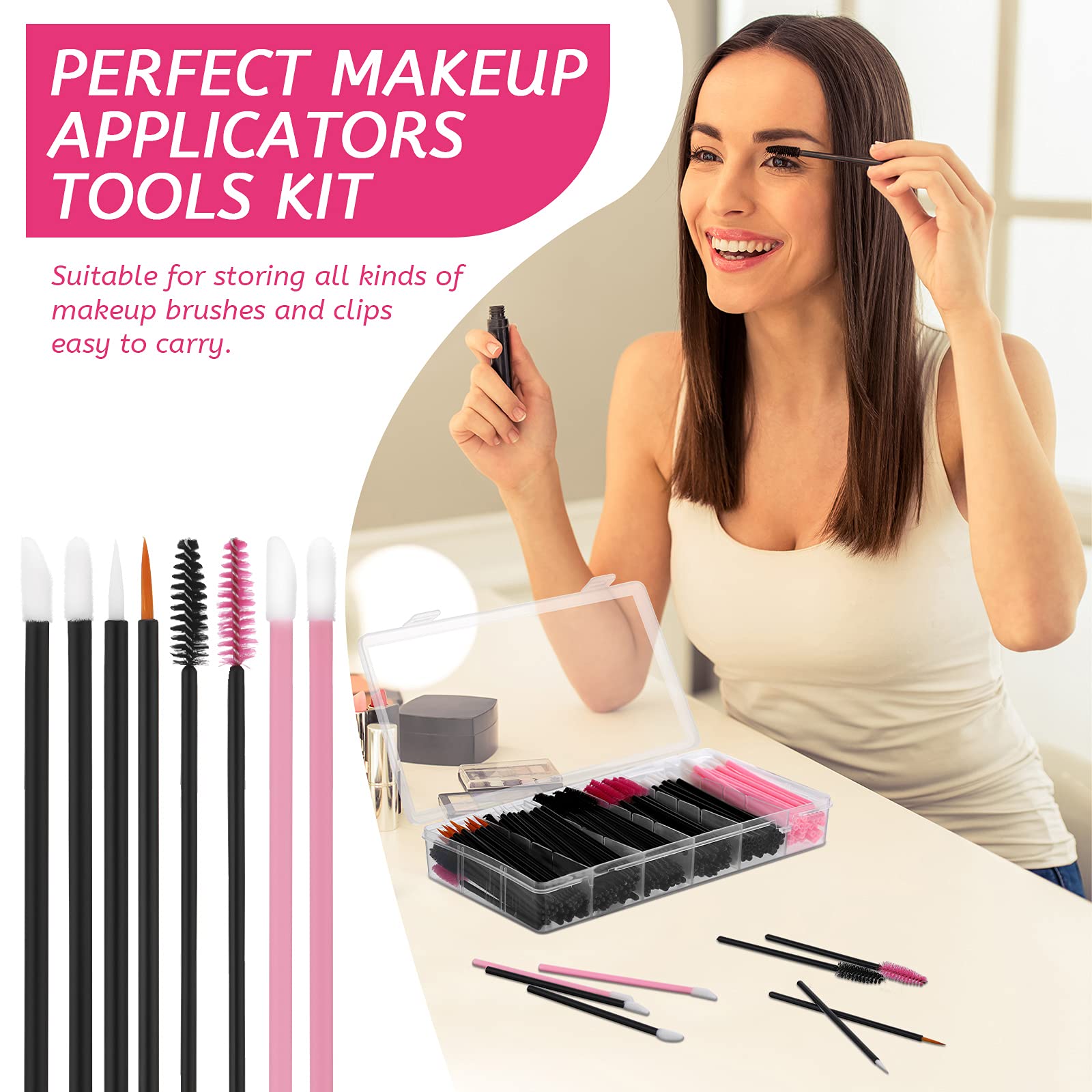 263 Pieces Makeup Applicators Tools Kit, Include 50 Disposable Eyeliner Brushes 112 Mascara Wands Eyelash Brush 100 Lipstick App
