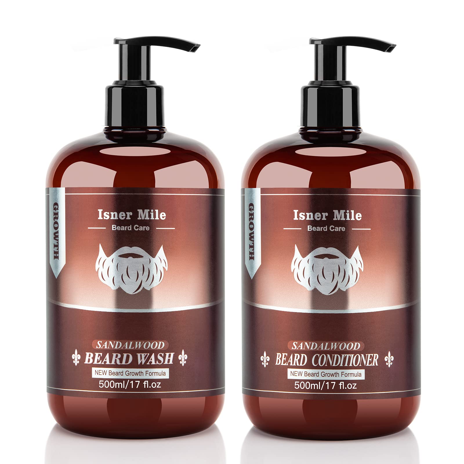 Beard Wash & Beard Conditioner Set (17Oz) Natural Sandalwood Men Beard Shampoo Conditioner Kit With Biotin, Argan Jojoba Oil, De