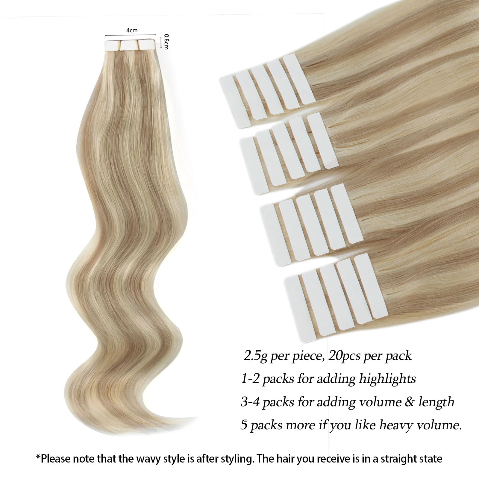 Abh Amazingbeauty Hair 18 Inch Tape In Hair Extensions Human Hair Honey Blonde Highlighted Medium Blonde Hair Extensions Real Hu