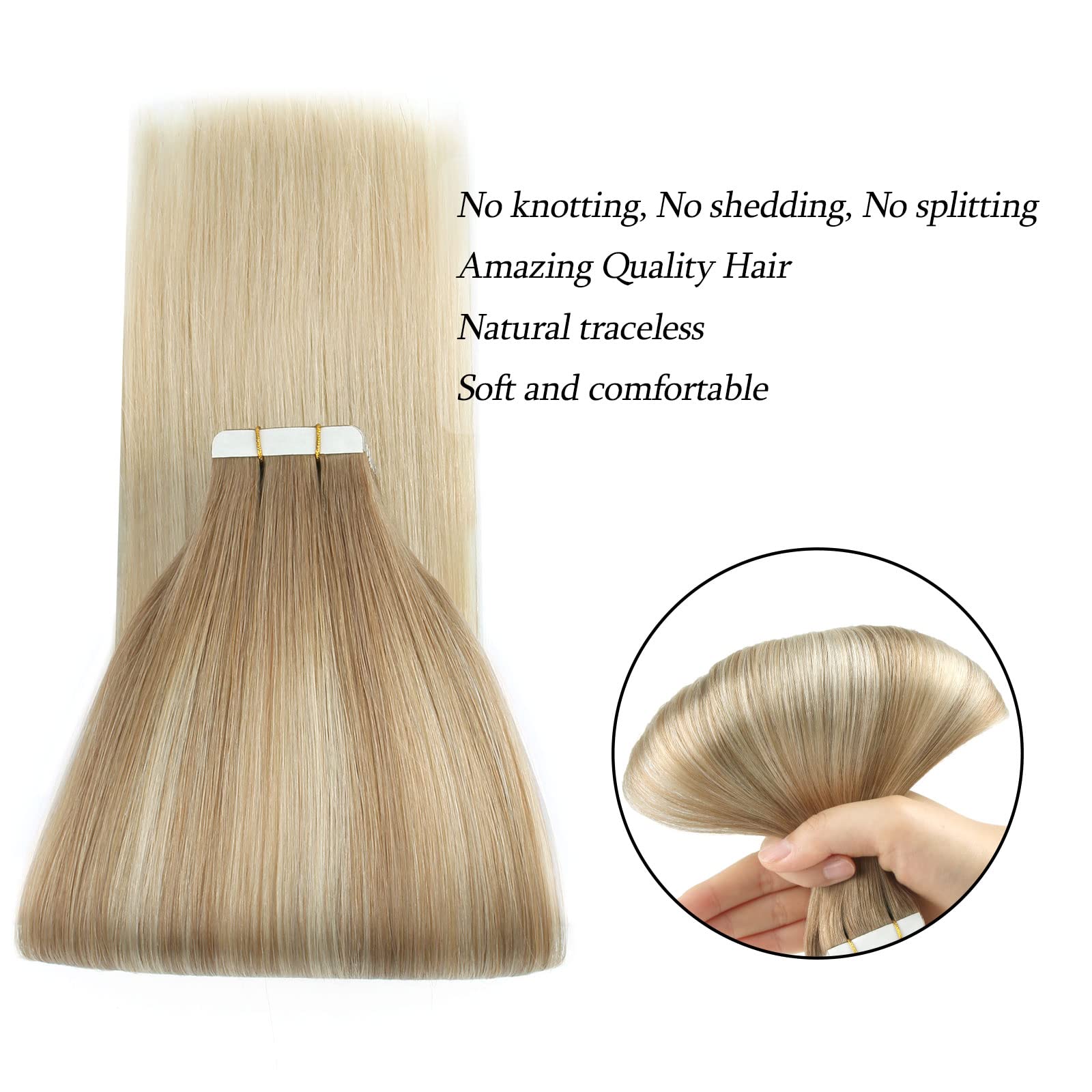 Abh Amazingbeauty Hair Tape In Hair Extension Human Hair Semi-Permanent Balayage Real Remy Human Hair 20Pcs 50G Ash Brown Fading