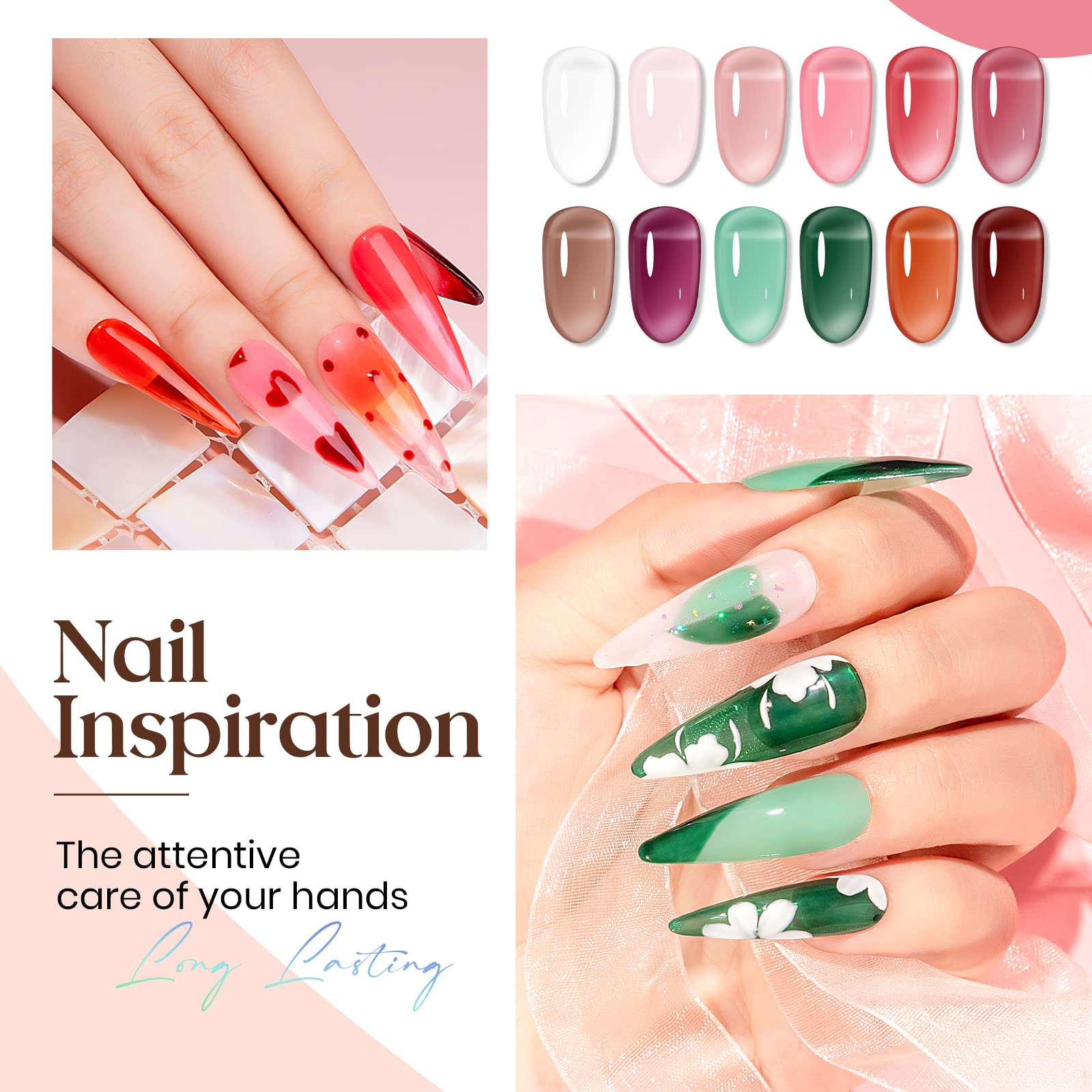 Mizhse Jelly Gel Nail Polish Set 12 Color, Clear Translucent Spring Gel Polish 7Ml, Sheer Manicure Kit Uv Led Soak Off Varnish F