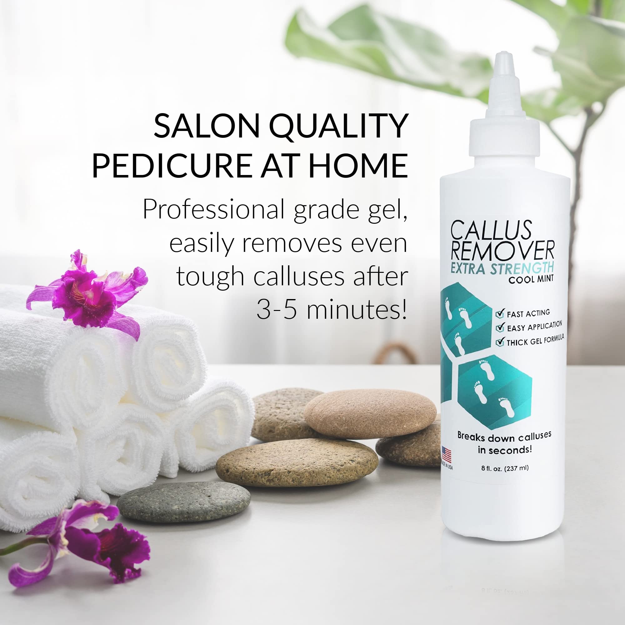 DeEnterprises Callus Remover Gel, Extra Strength, 8oz, Clear - Heavy Duty Foot Care for Rough, Dry, Cracked Skin, Cool Mint