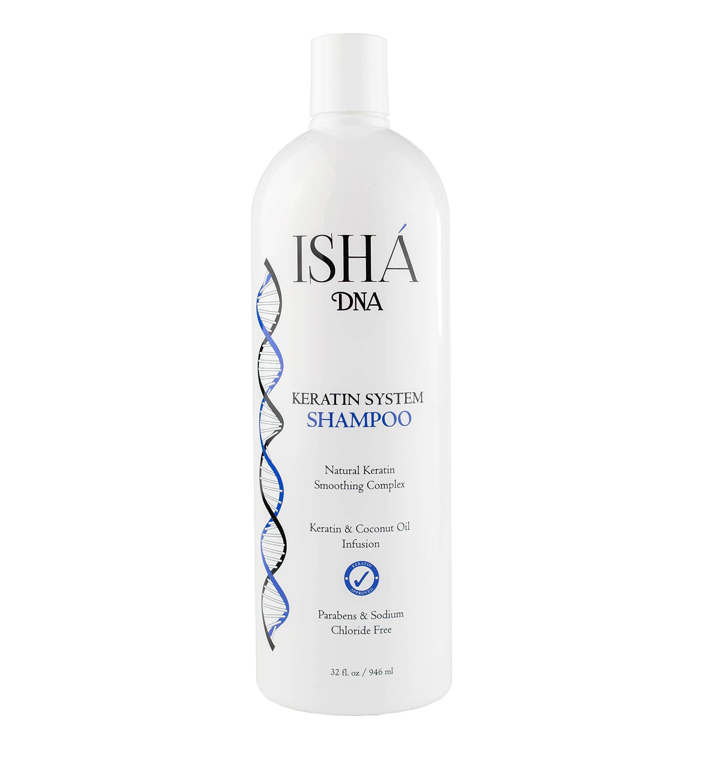 ISHA DNA Keratin Treatment System Shampoo - Sulfate and Parabens Free - For Keratin-Treated and All Hair Types - Coconut Oil Inf