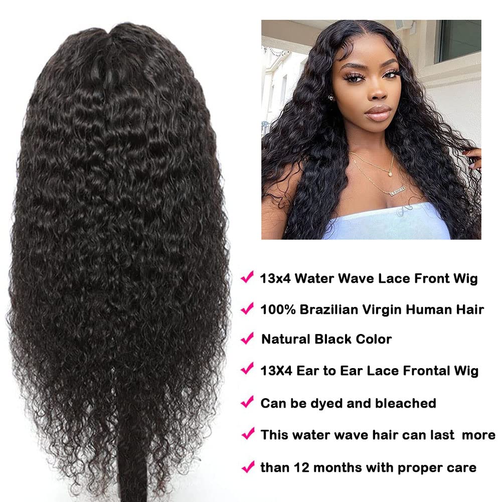 Glueless Water Wave Lace Front Wigs Human Hair For Women 180 Density Unprocessed Brazilian Virgin Human Hair Wigs With Baby Hair