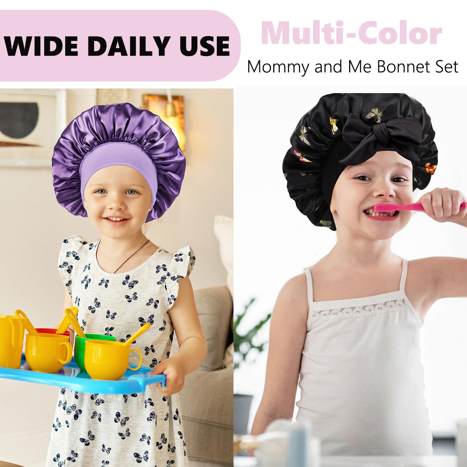 2 Pcs Satin Bonnet For Kids Sleeping,Kids Bonnets For Girls With Kids Scrunchies For Kids,Toddler