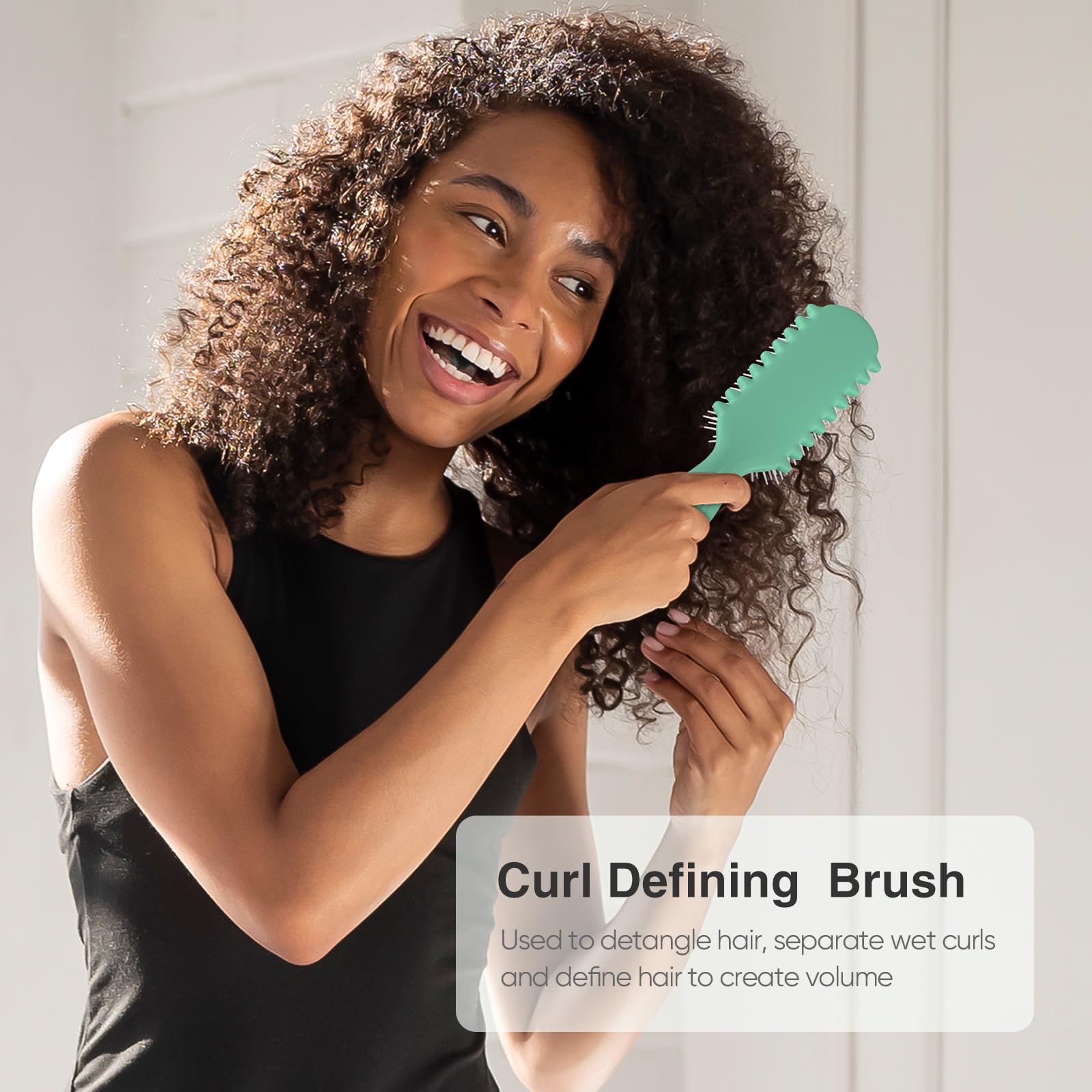 AM 8:00 Curl Defining Brush - 9 Rows Premium Hairbrush for Curly Hair, Plastic, Green