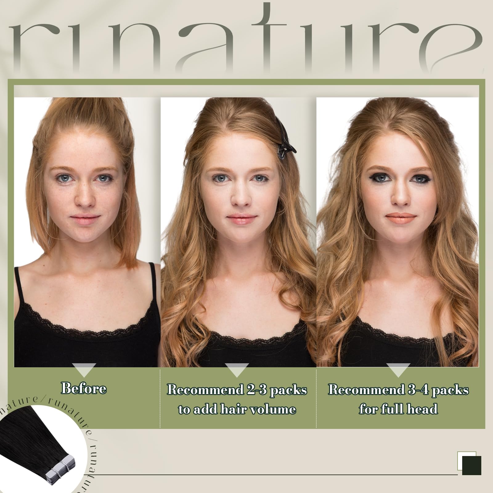 Runature Balayage Hair Extensions Tape In Human Hair Brown 16 Inch Straight Tape In Hair Extensions Human Hair Ombre Dark Brown