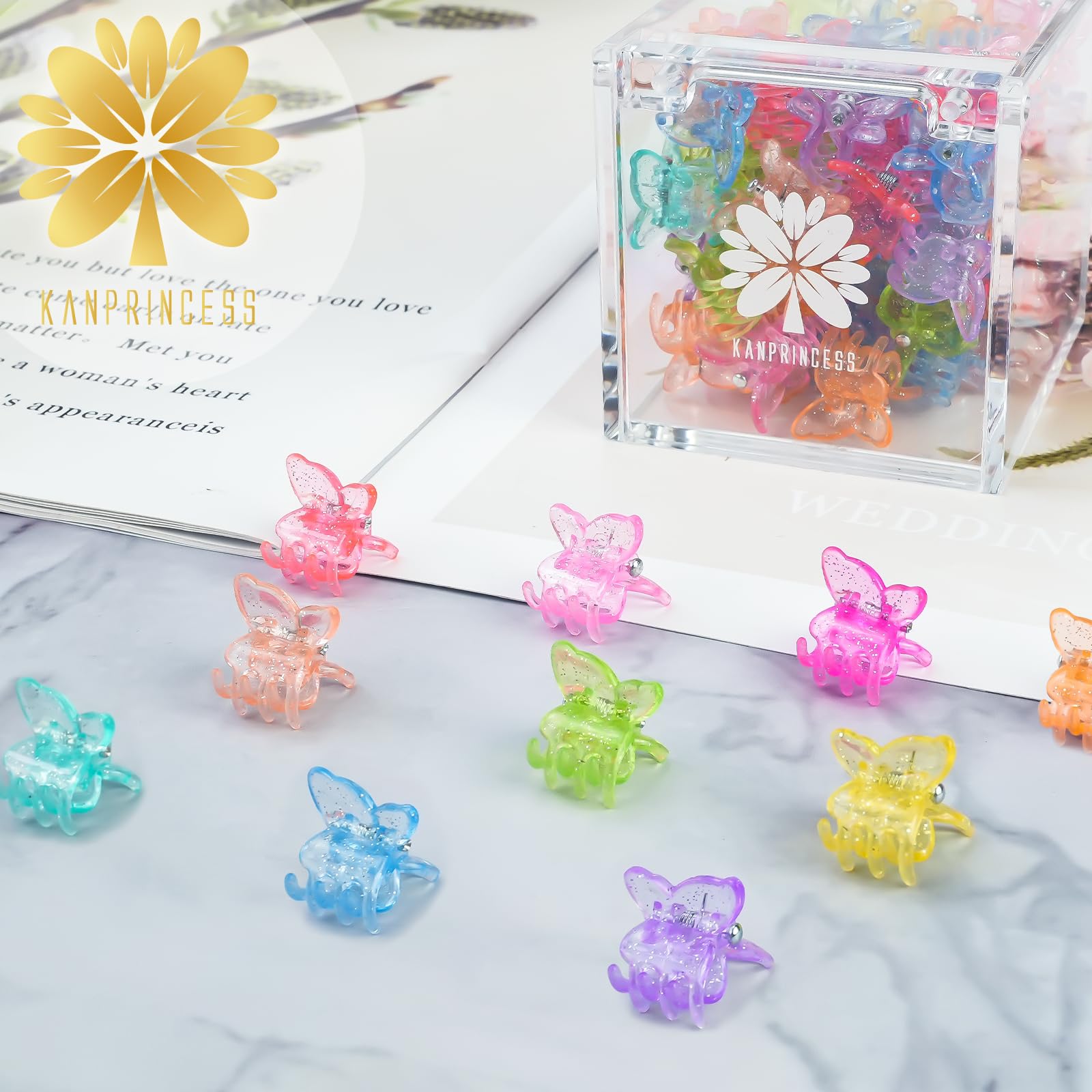 KANPRINCESS 50PCS Mini Claw Clips Small Hair Accessories With Fancy Box, Flower Clips for Women And Girls Cute And Sweet Gift Se
