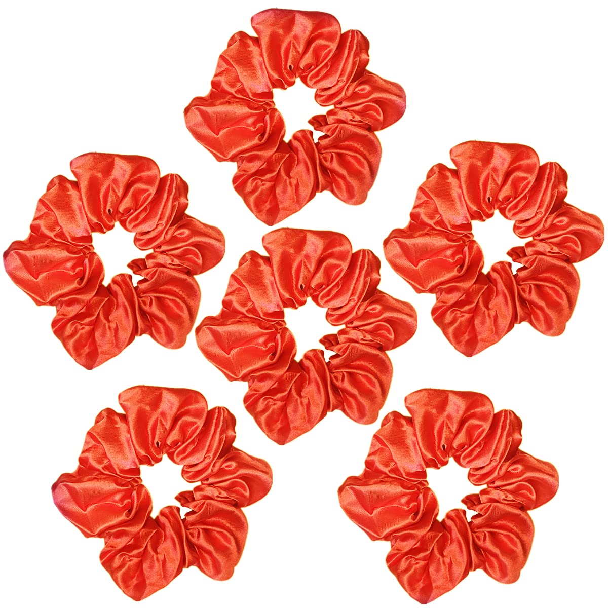 6 Pcs Satin Silk Hair Scrunchies - Soft Hair Ties, Fashion Bands, Bows, Ropes, Elastic Bracelets, Ponytail Holders for Women and