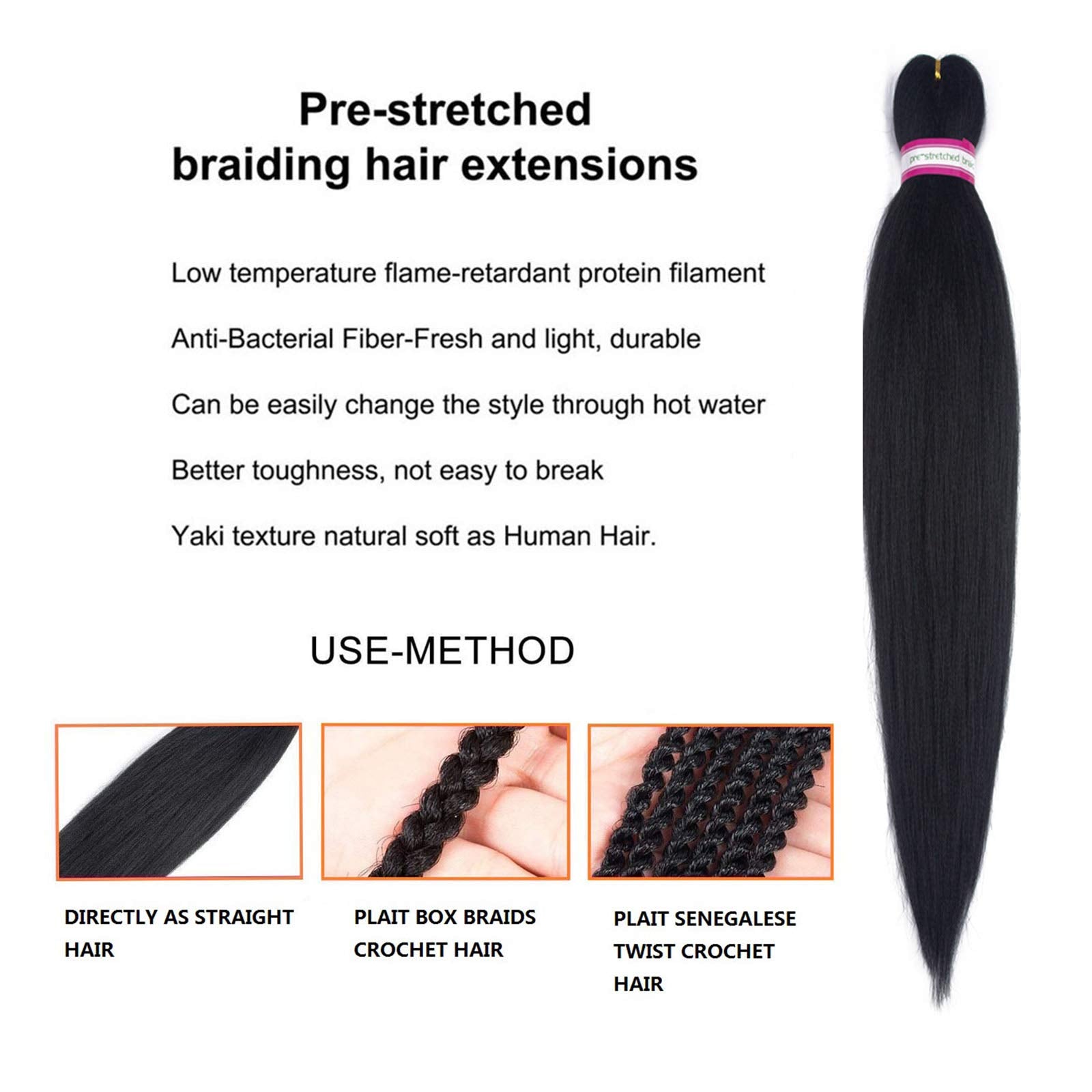 Pre Stretched Braiding Hair Extension Natural Black Color 8 Packs 28 Inch Long Professional Hair For Braiding Twist Braids Itch