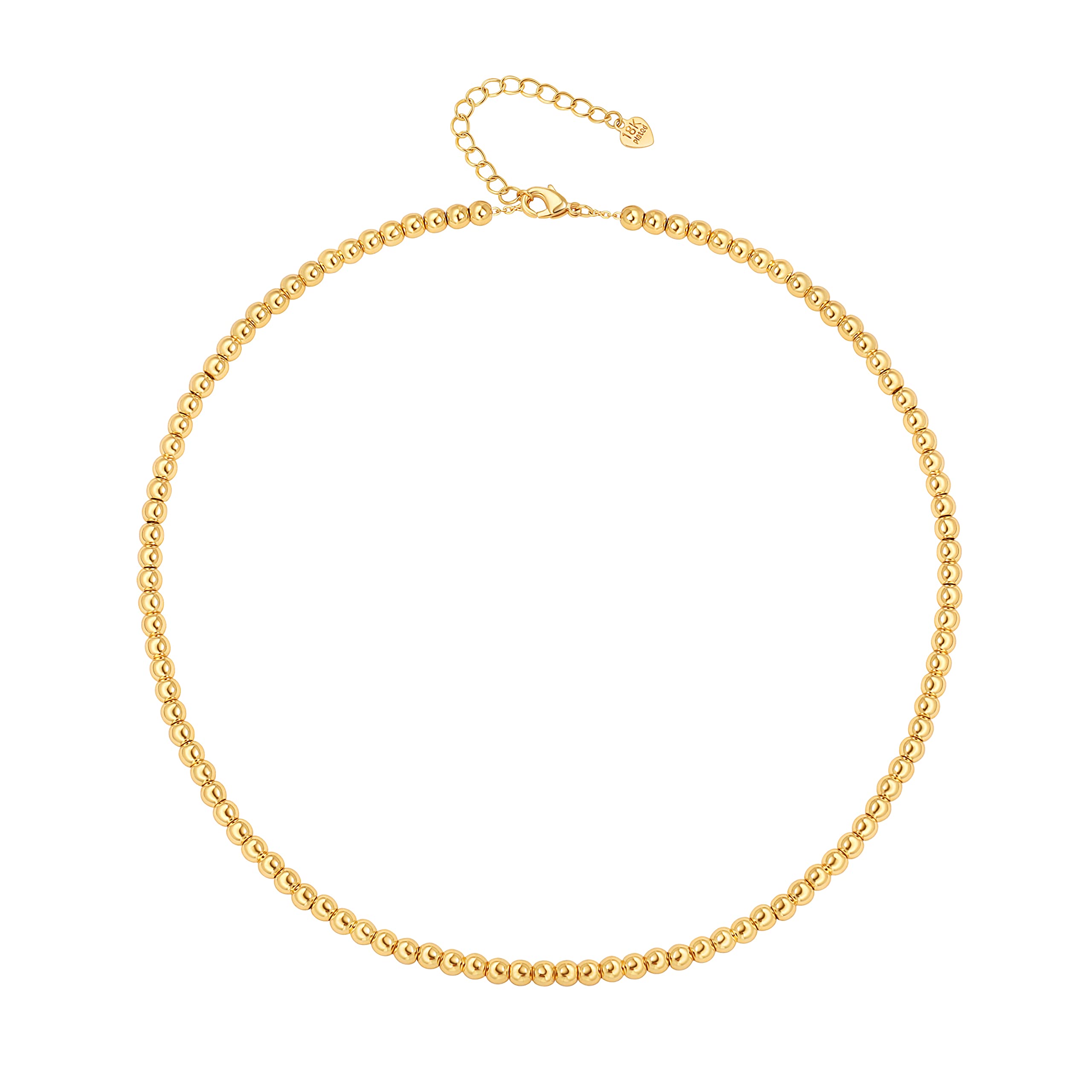 Aobei Pearl 18K Gold Ball Beaded Necklace Minimalist Beads Chain Choker Necklace Handmade Ball Strand Jewelry for Women Girls 15