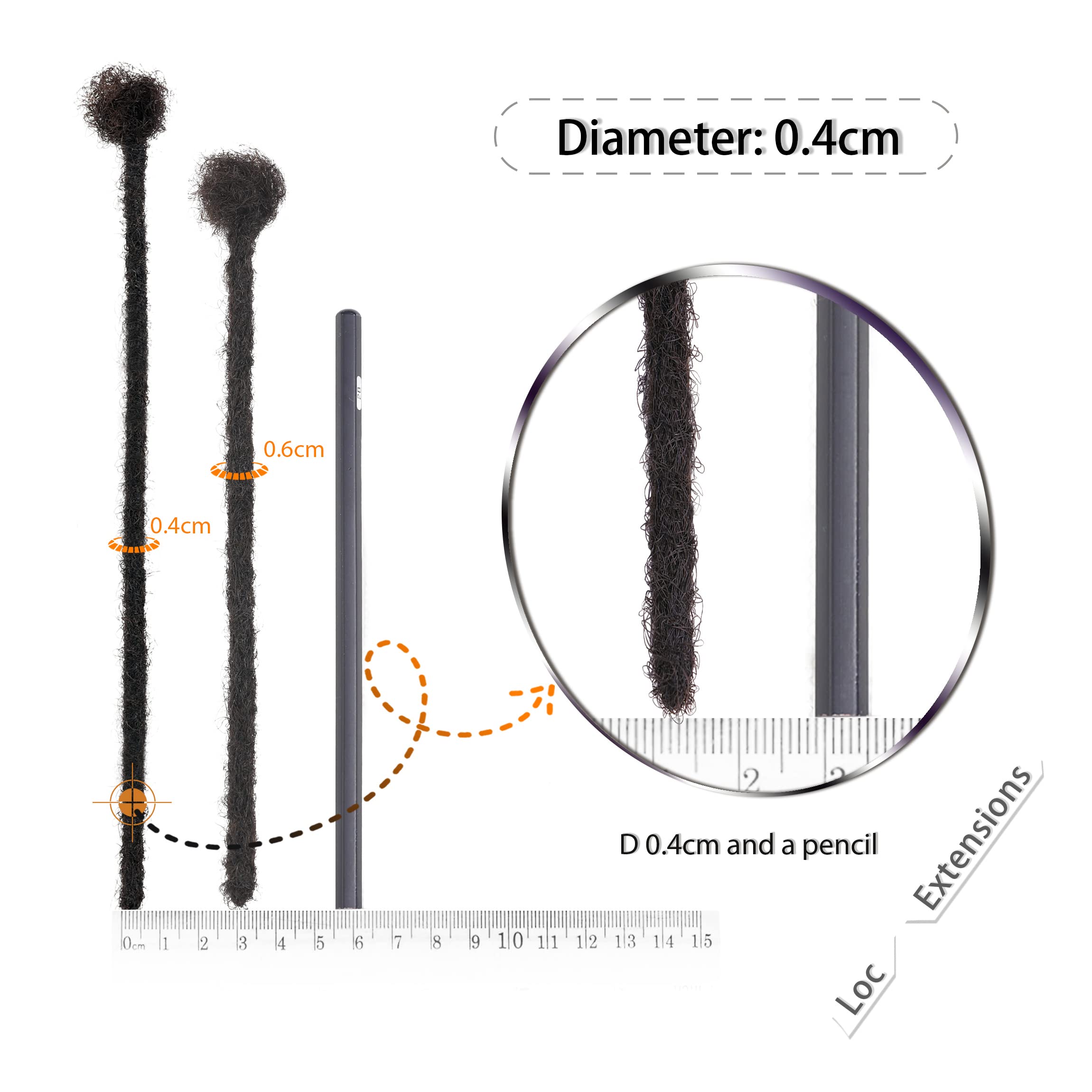 0.4cm Width Loc Extensions Human Hair, Thin Dreadlock Extensions 10 Inches 60 Strands Soft and Thin Dreadlock Extensions Human H