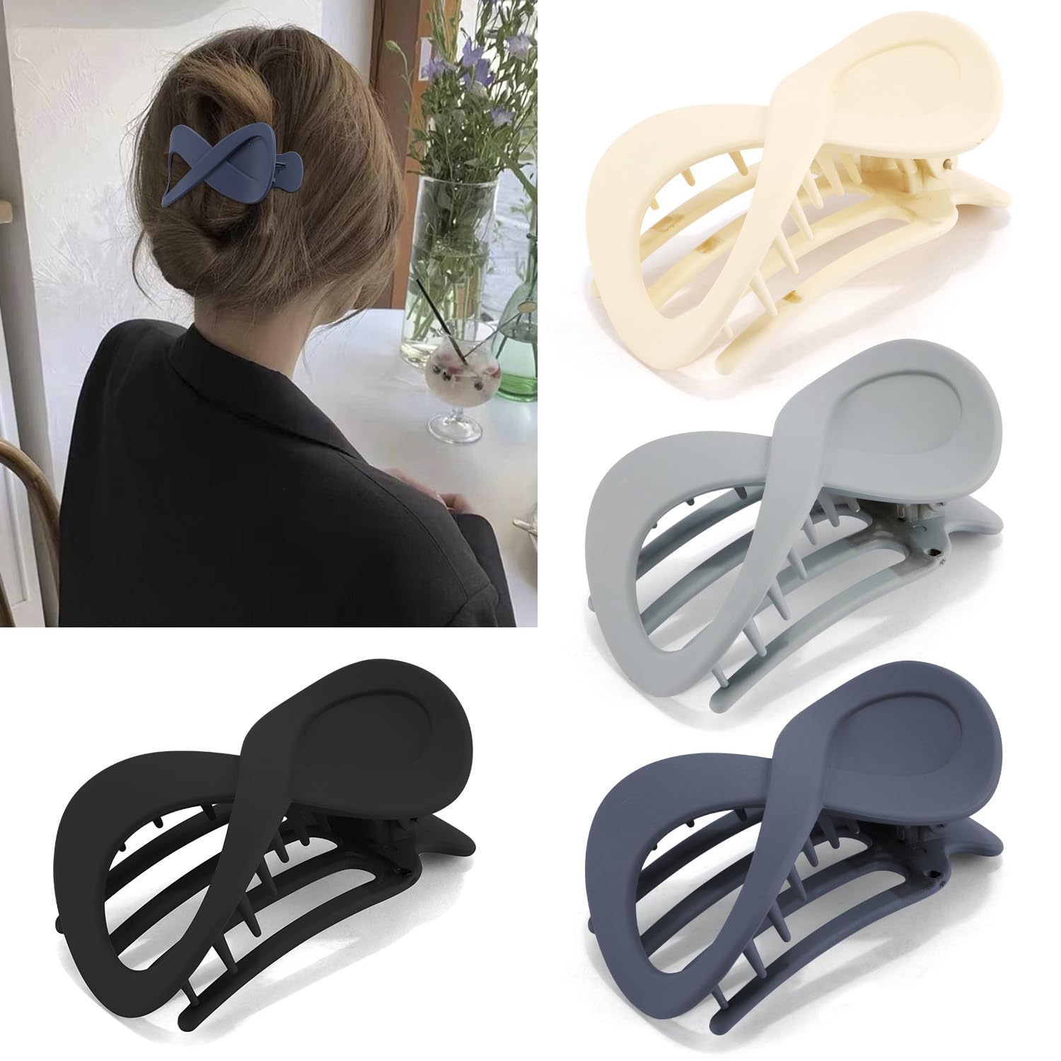 Atoden Flat Hair Clips for Thin Hair French Concord Hair Clips 3.4'' Lay Down Flat Hair Claw Clips for Medium Thick Hair 4Pcs Ma