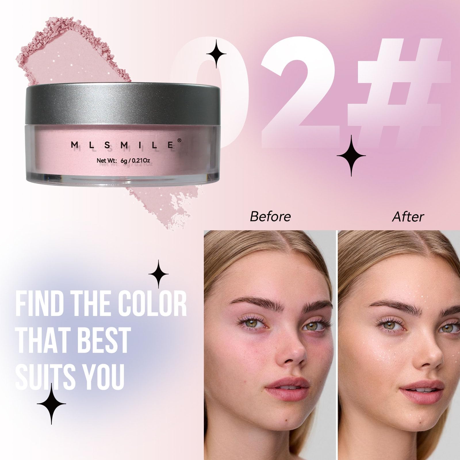 Pink Translucent Setting Powder, Shimmer Setting Powder Waterproof Oil Control Tone-up Face Powder Highlighter Makeup Finishing