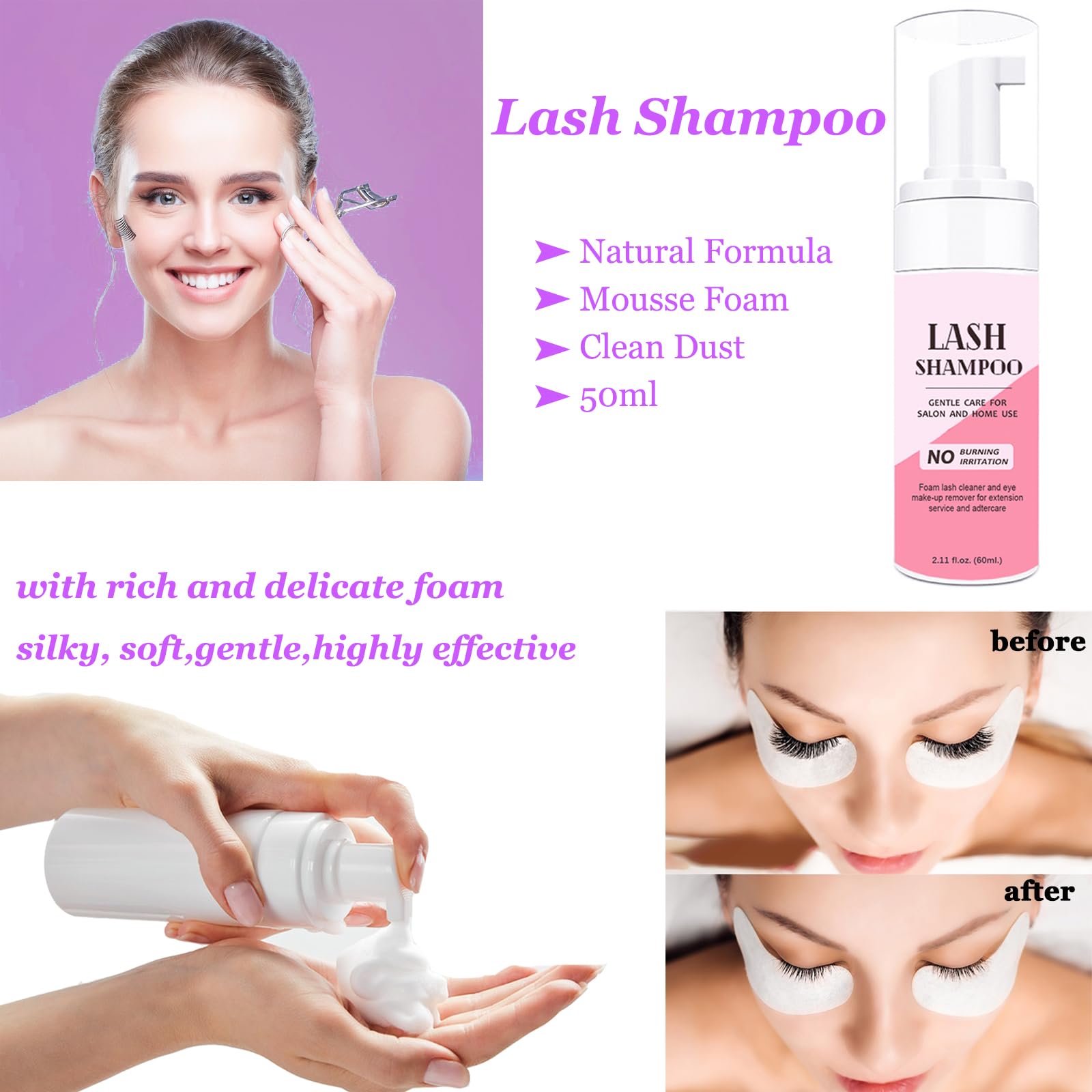Aremod Eyelash Shampoo For Lash Extension,Lash Cleaning Kit With Usb Lash Fan,60Ml Lash Mousse,Mascara Brush,Nose Blackhead Faci