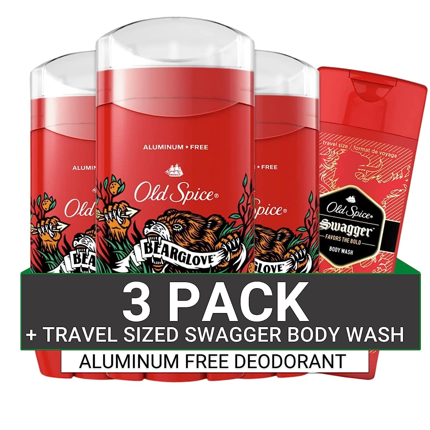 Old Spice Men'S Deodorant Aluminum-Free, Bearglove Scent, 48 Hr. Protection, 3.0 Oz, (Pack Of 3) With Travel-Size Swagger Body W