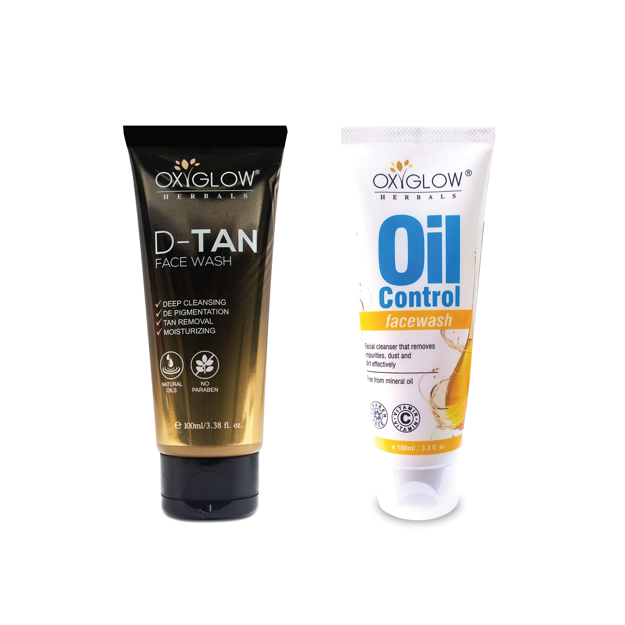 Oxyglow Herbals DTan Face Wash 100 Gm & Oxyglow Herbals Oil Control Face Wash 100 Ml (Combo Pack)