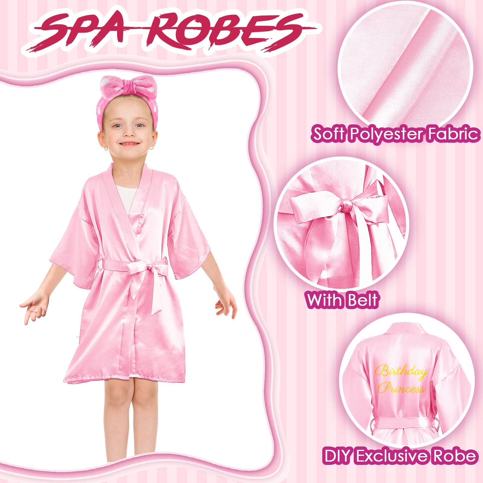 18 Pcs Spa Party Supplies For Girls 6 Satin Kimono Robe 6 Spa Headband 6 Disposable Foam Pedicure Slippers For Flower Girl Kid S