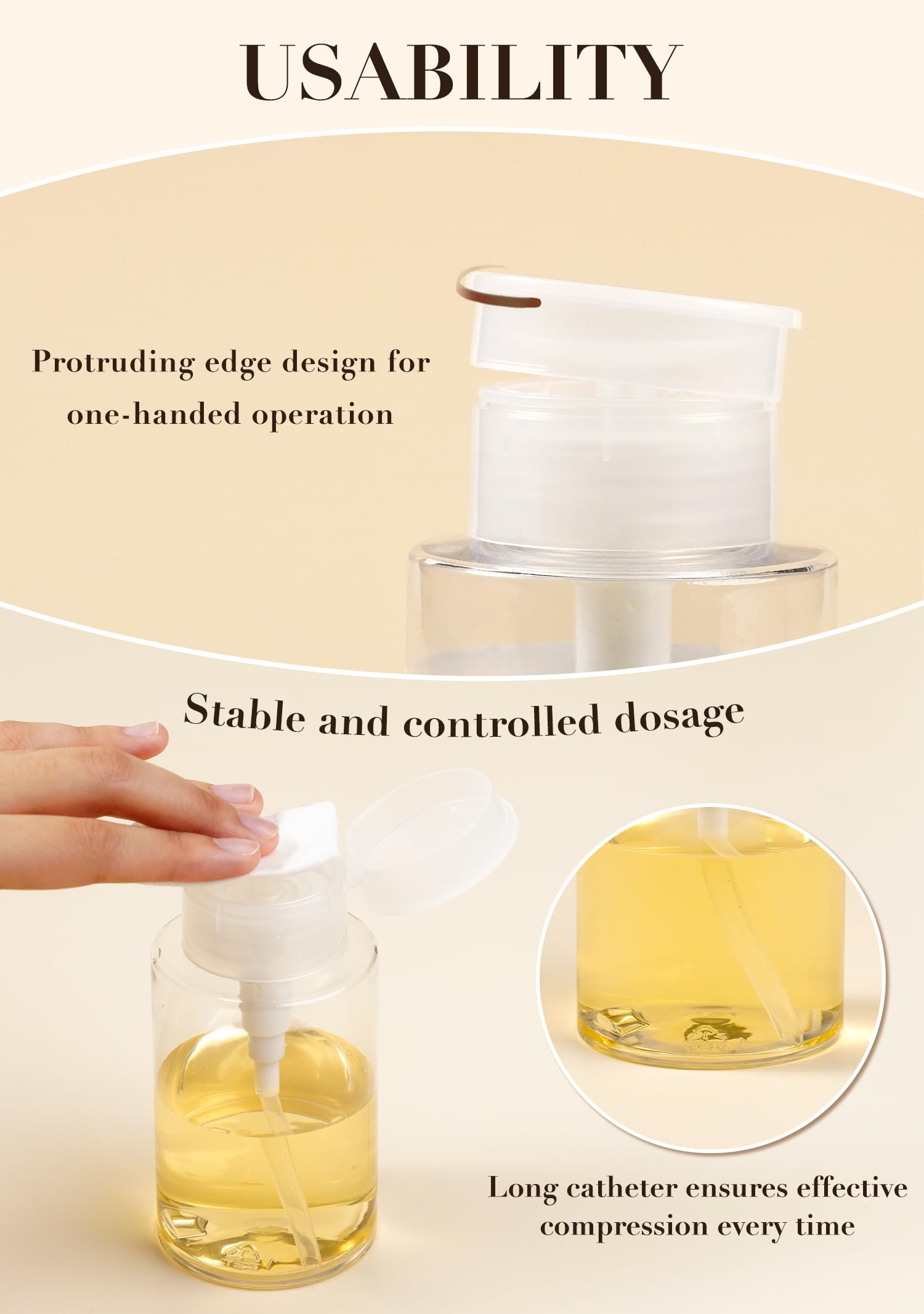 150Ml 3Pcs Push Down Pump Dispenser Empty Push Top Bottles Containers For Nail Polish Makeup Remover