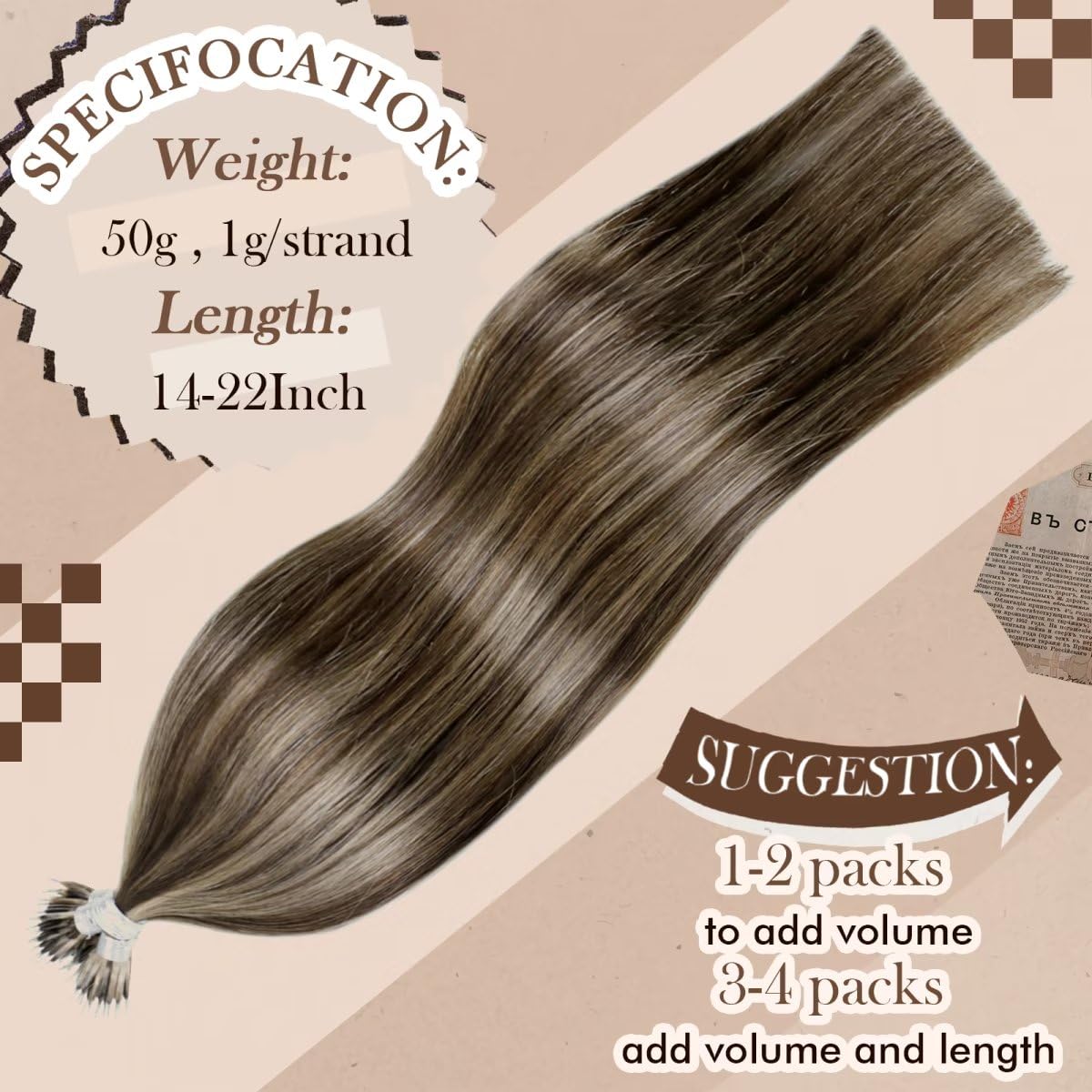 Hetto Nano Beads Human Hair Extensions #4/27 Dark Brown Highlights Caramel Blonde Nano Link Hair Extensions Human Hair 14 Inch R