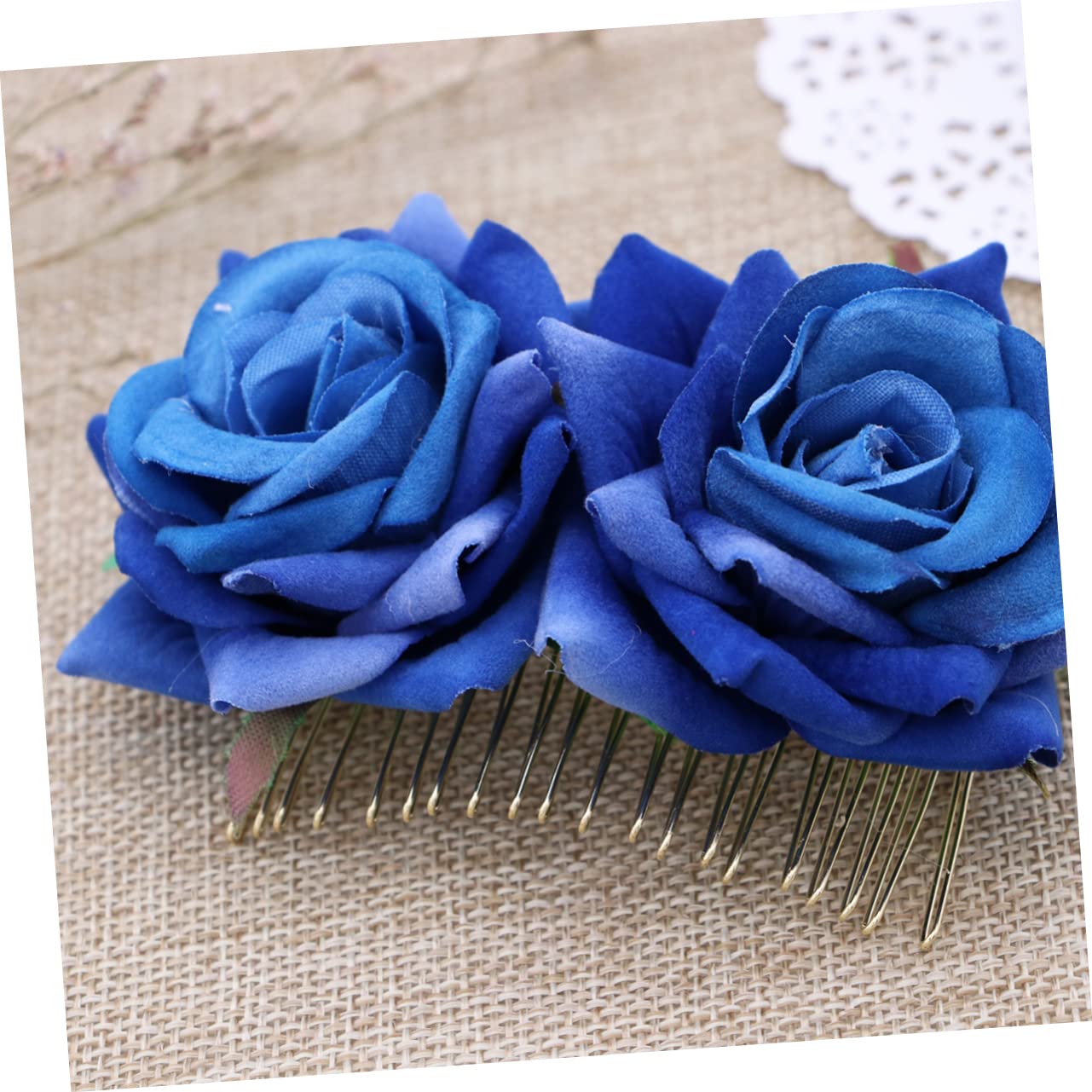 Gogogmee Blue Rose Flower Hair Comb Floral Hair Accessory Headpiece for Women and Girls Wedding Bridal Floral Comb for Bridesmai