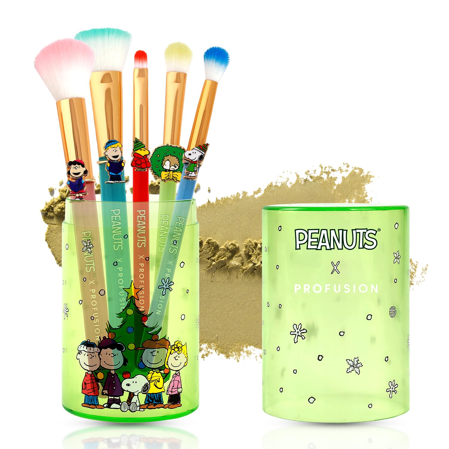 Profusion Cosmetics Peanuts Merry And Bright Brush Set with Case, Fluffy Makeup Brushes for Blending, Shading, and Blush, Achiev