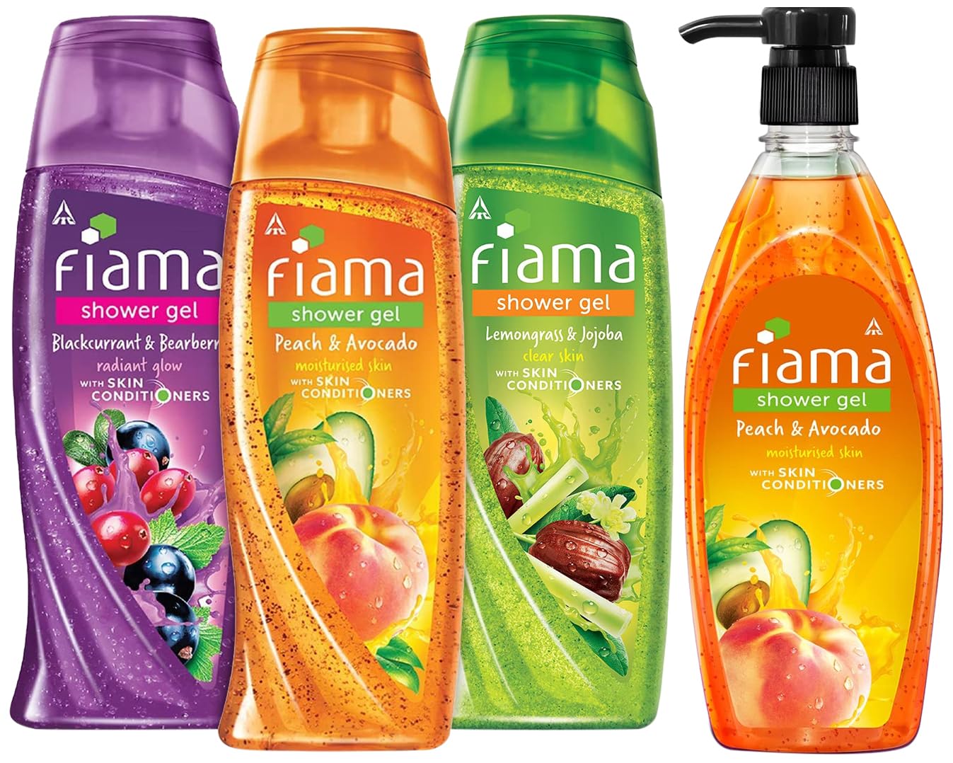Fiama Shower Gel Blackcurrant & Bearberry 250Ml, Fiama Shower Gel Peach & Avocado 250Ml, Fiama Shower Gel Lemongrass & Jojoba 25