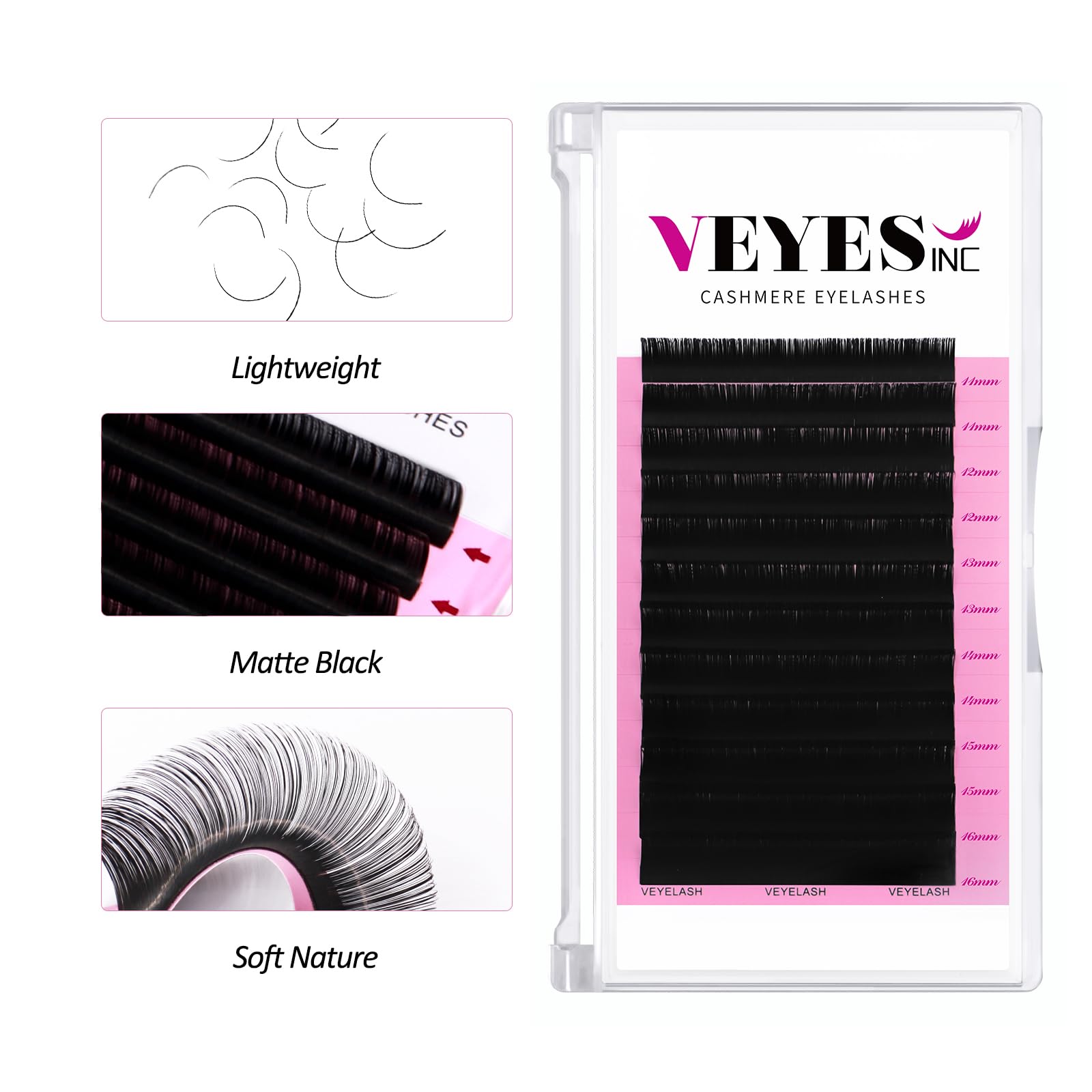 Veyes Inc Cashmere Volume Lash Extensions C Cc D Dd Ld L B J M Curl 0.03-0.20 Thickness 5-25Mm, Super Matte Black Individual Eye