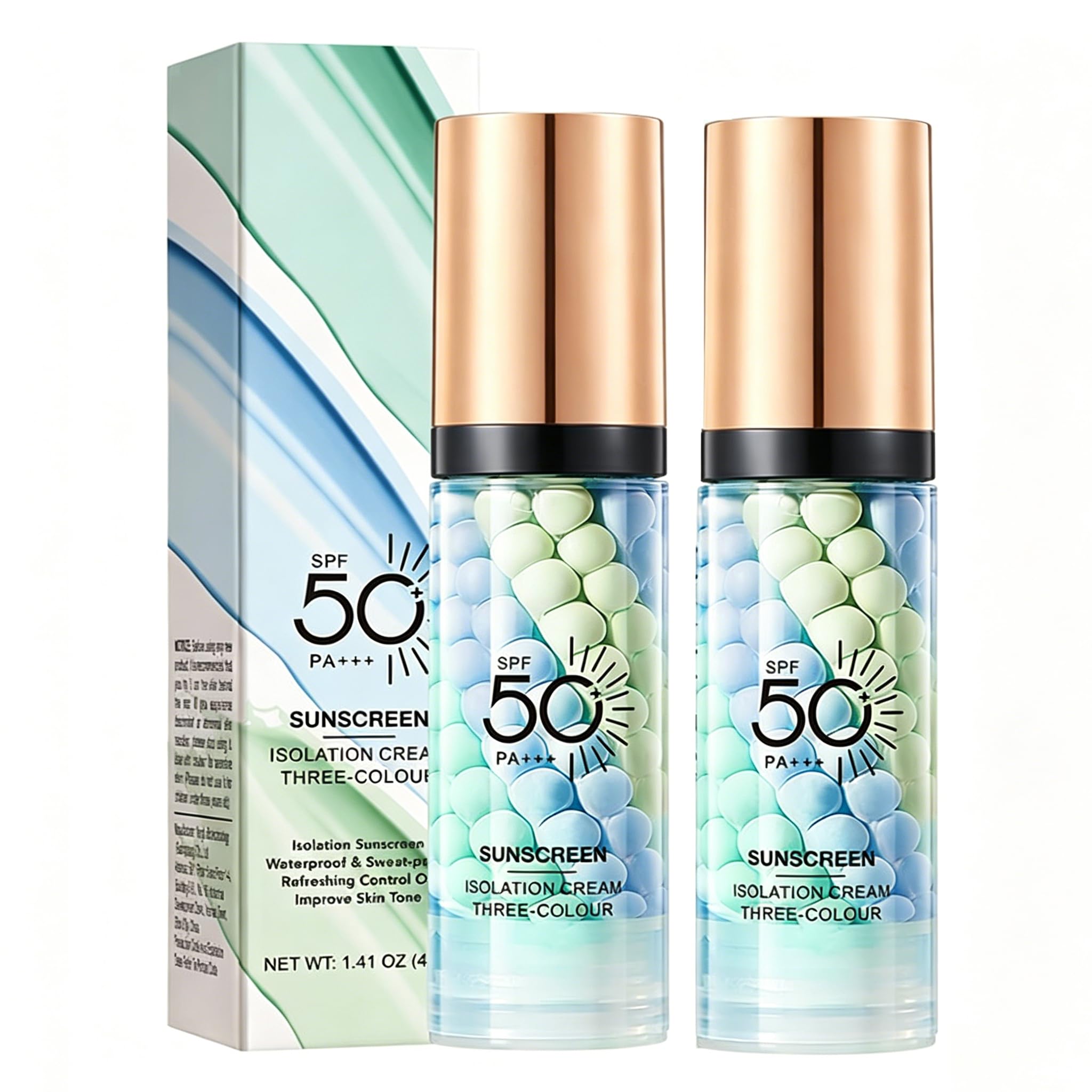 Color Correcting Facial Serum,2 Packs SPF 50 PA+++ Face Sunscreen Isolation Cream, 3 In 1 Moisturizing Essence Concealer Foundat