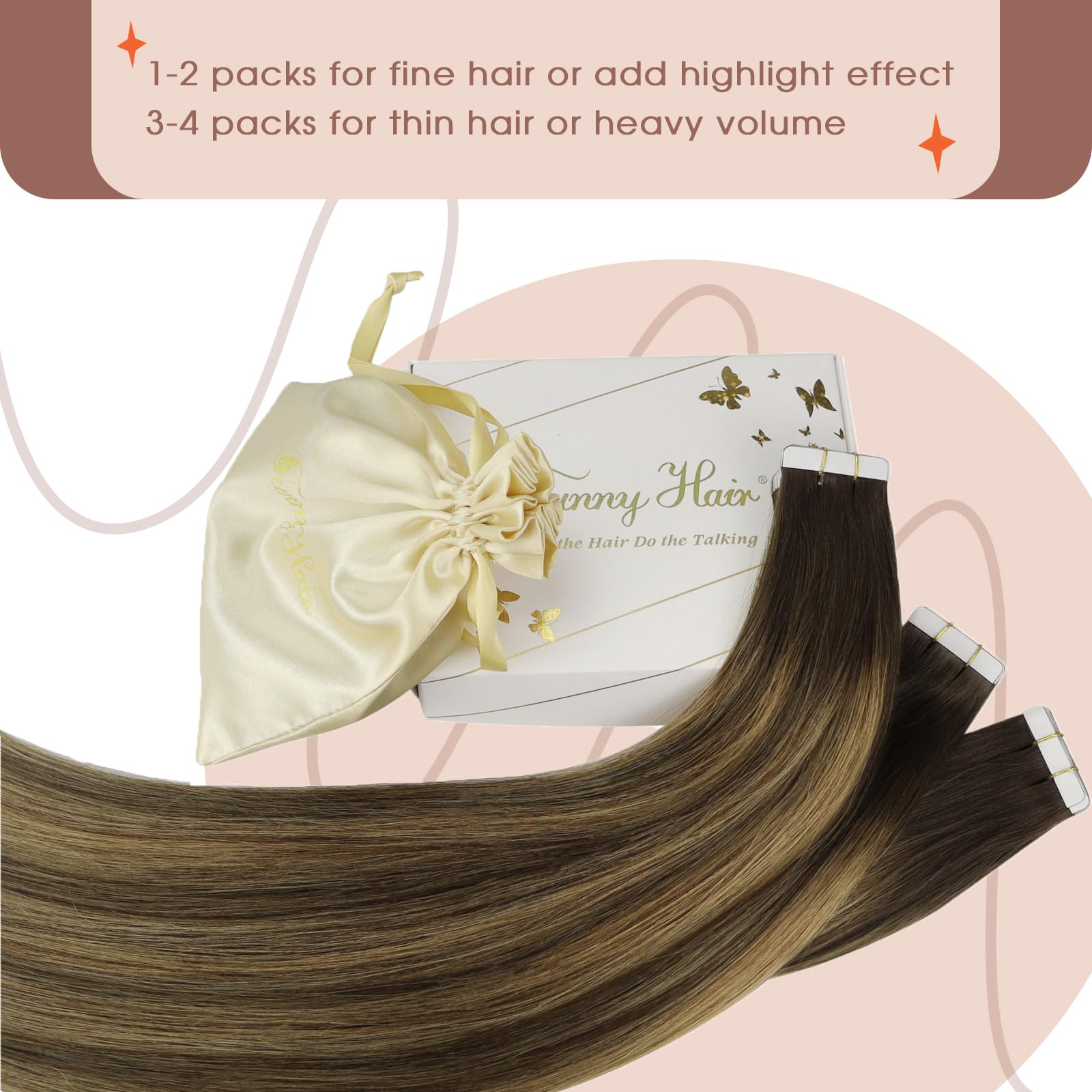Sunny Hair Tape In Extensions Brown Balayage Tape In Hair Extensions Human Hair Medium Brown Balayage Caramel Blonde Mix Brown T