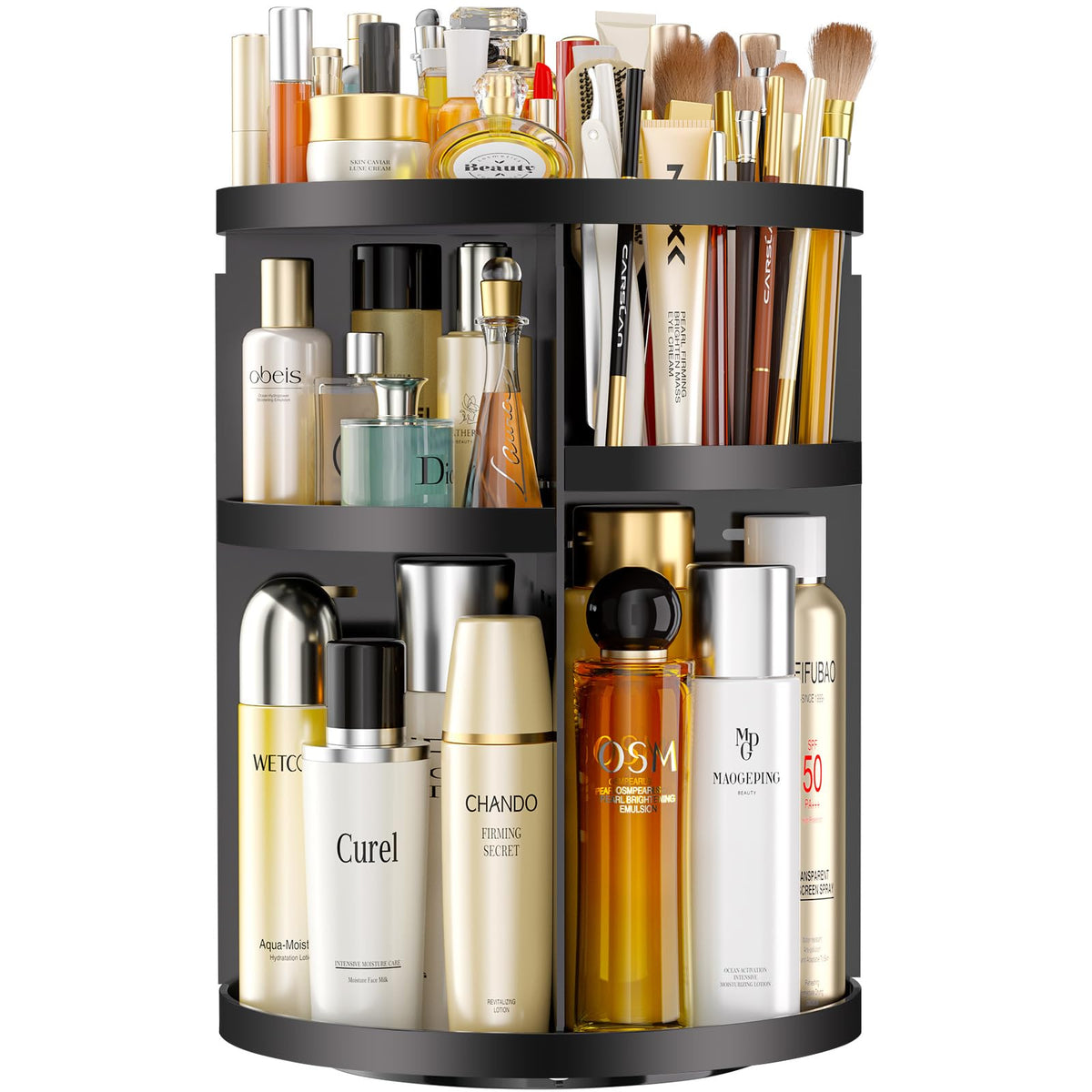 Hemtroy Makeup Organizer 360 Rotating, Adjustable Skincare Organizers With Brush Holder, Cosmetics Display Cases For Vanity Bath