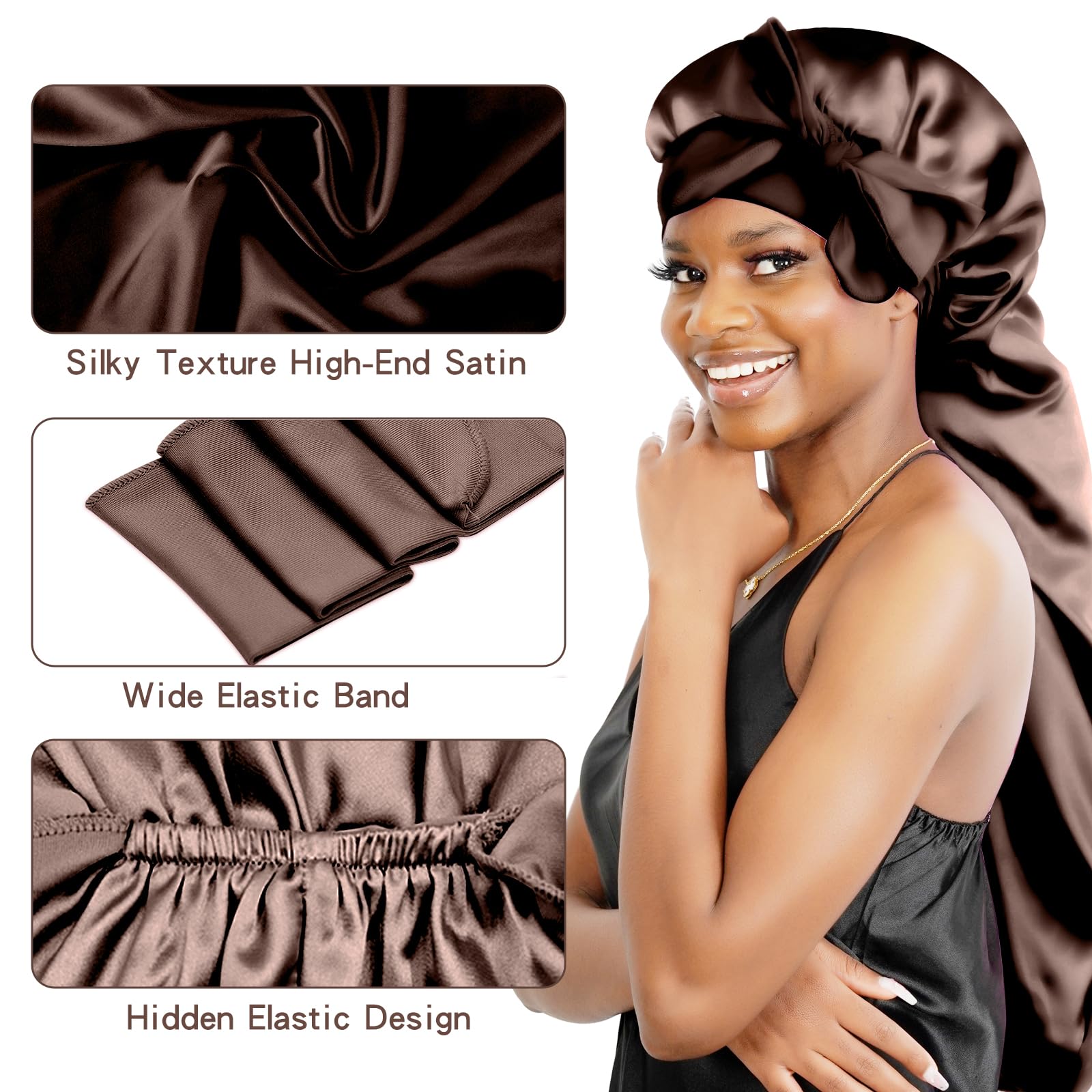 BONNET QUEEN Silk Bonnet for Sleeping Women Braid Bonnet for Long Hair Satin Bonnet with Tie Band Hair Bonnet for Braids Night S