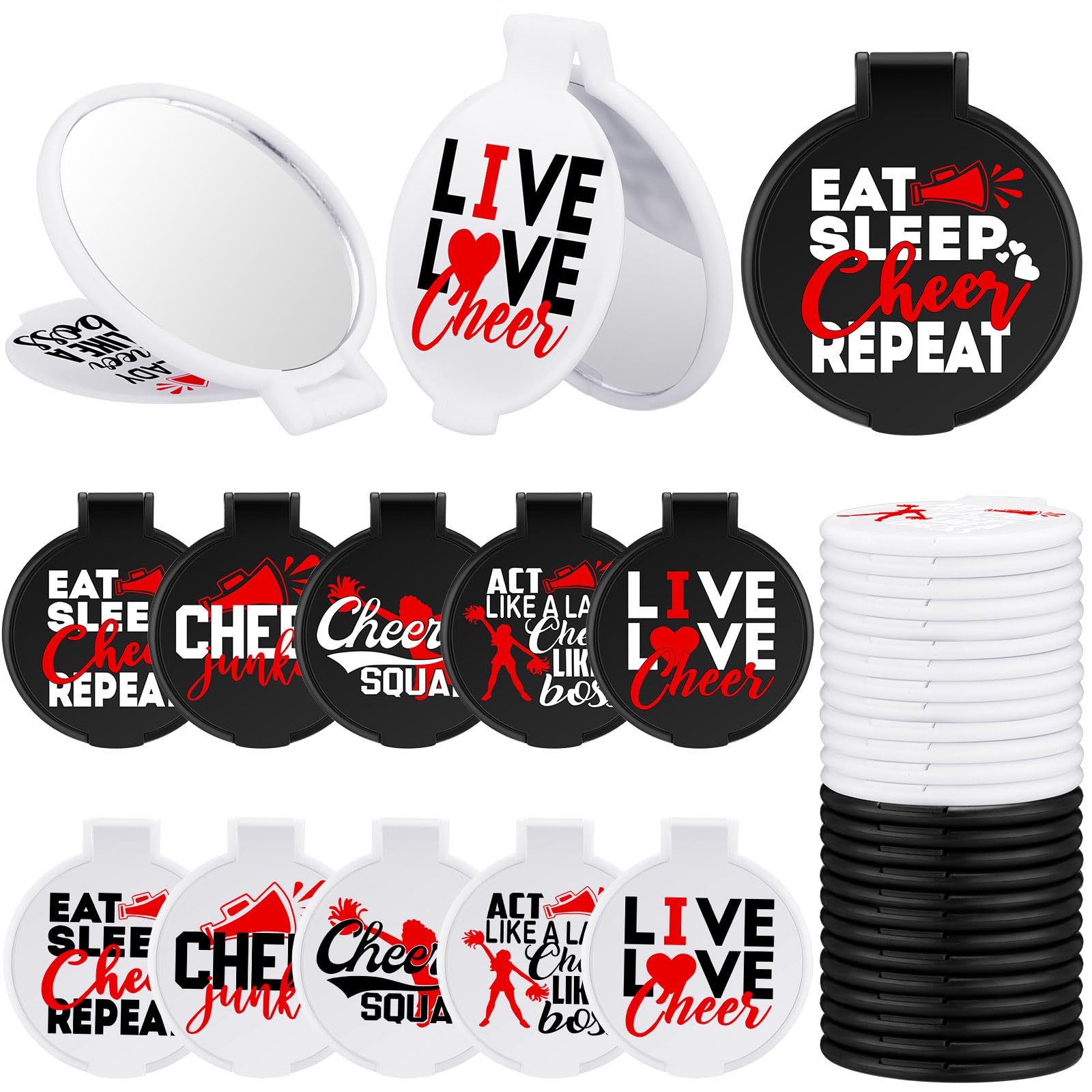 Wenqik 50 Pcs Cheerleader Mirror Gifts Cheerleading Compact Mirror Bulk Folding Pocket Mirror Cheer Party Favors For Team(Red Ch