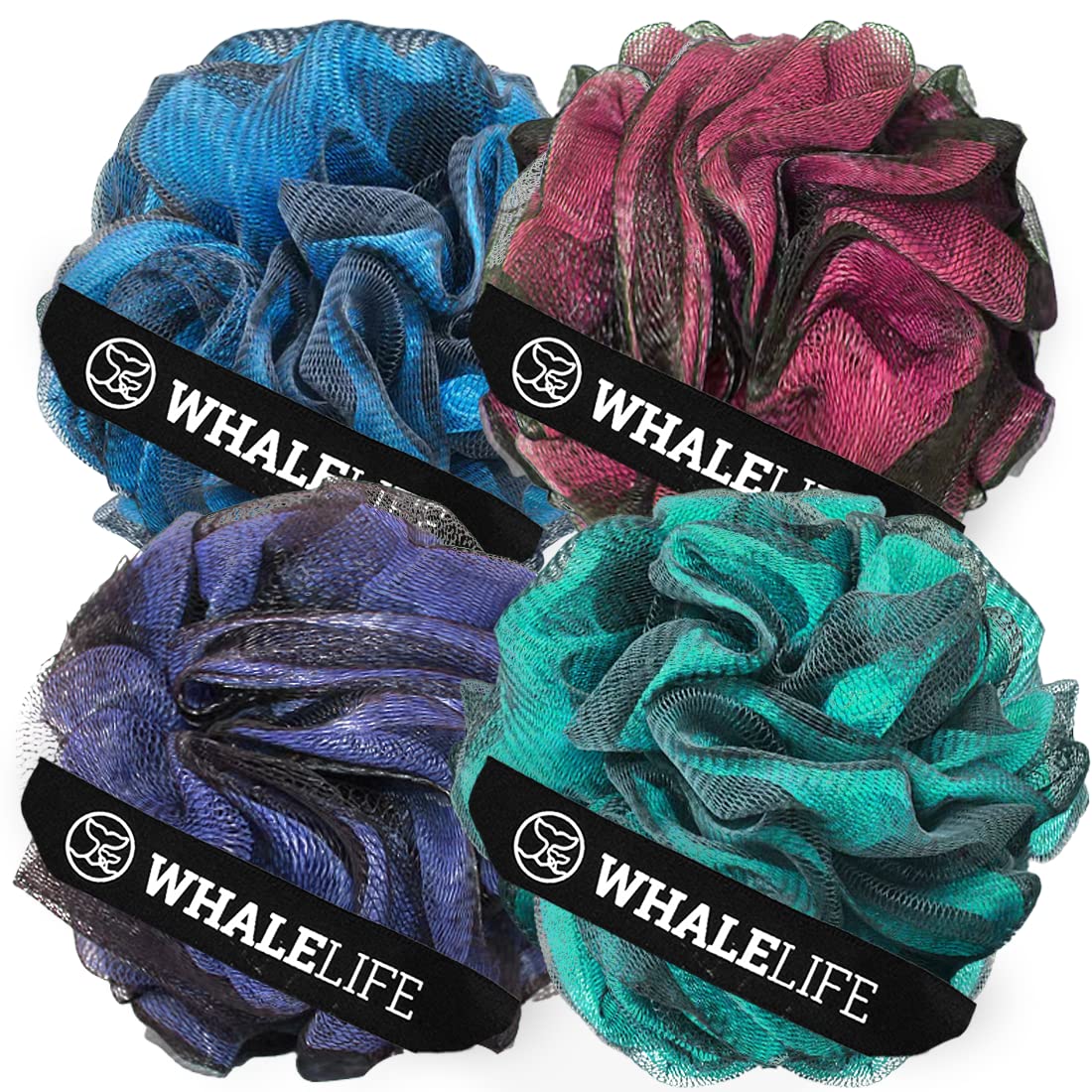 Loofah Sponge Bath Sponge For Women Men 4 Pack (Purple Blue Red Green)