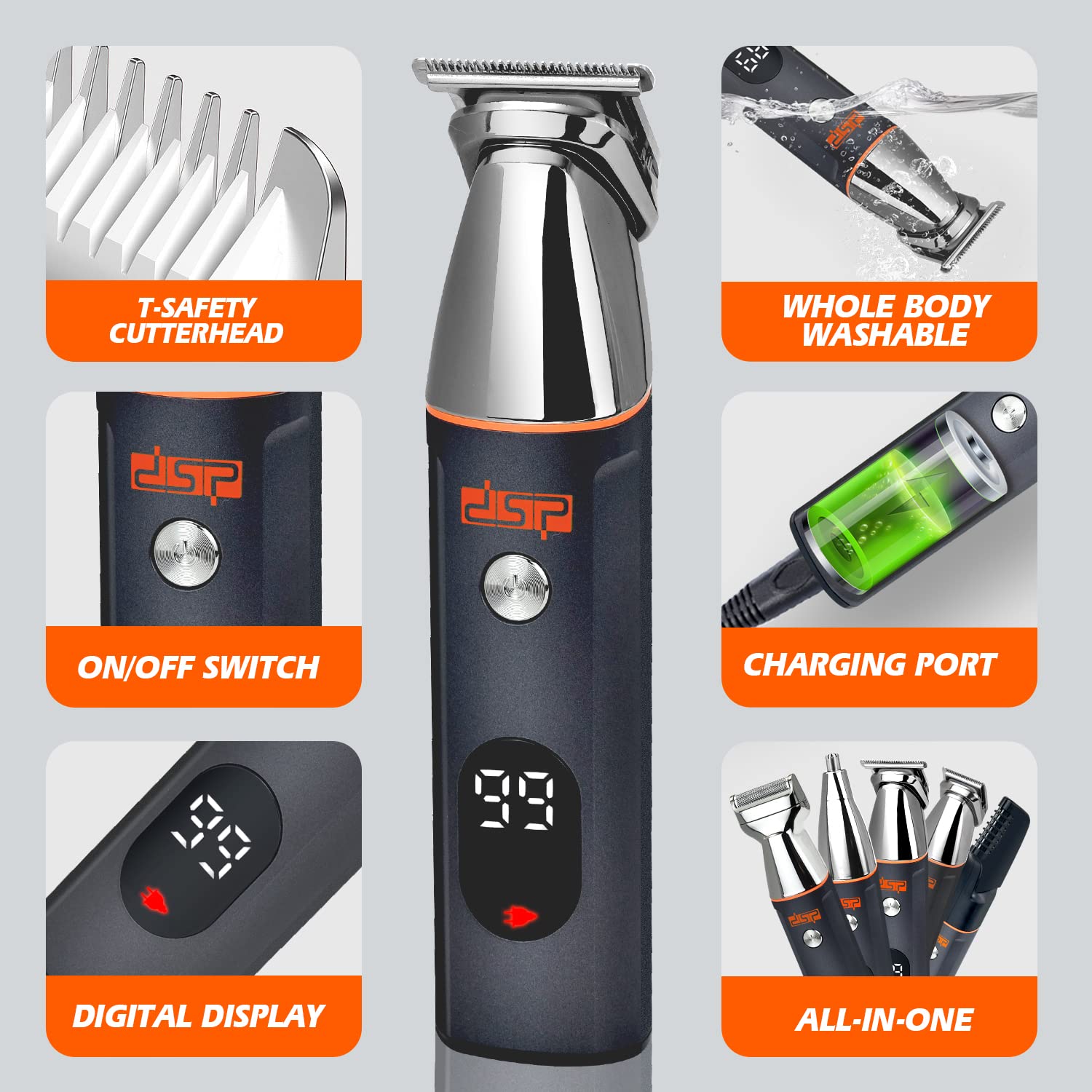 Dsp Beard Trimmer Rechargeable Body Grooming Sets Facial Hair Shaver For Nose Ear Public Hair Cutting Machine Ipx7 Waterproof